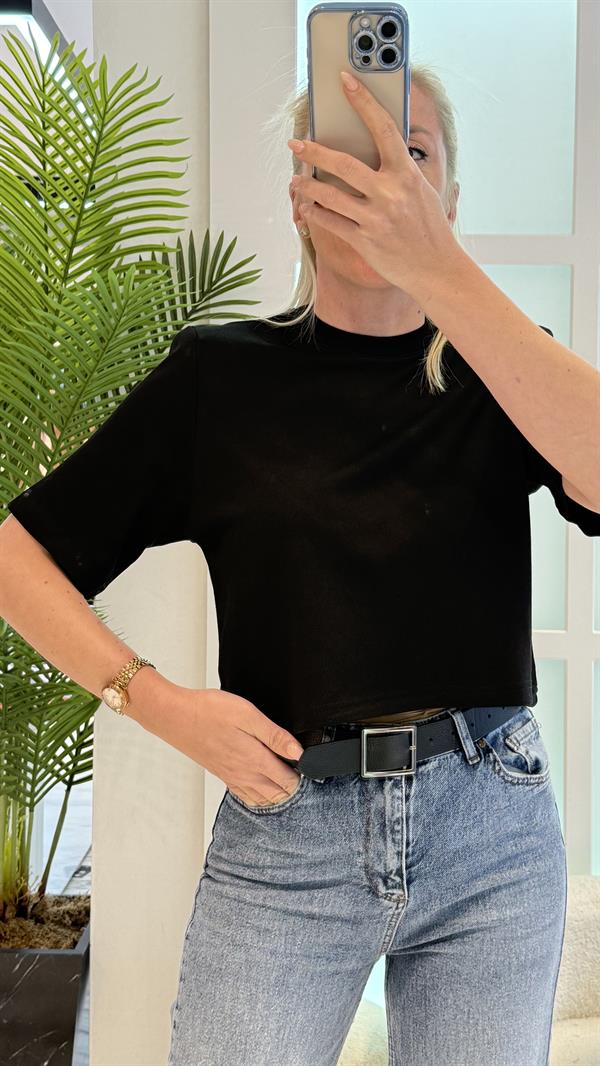 VAYOLA BİSİKLET YAKA VATKALI SİYAH TSHIRT