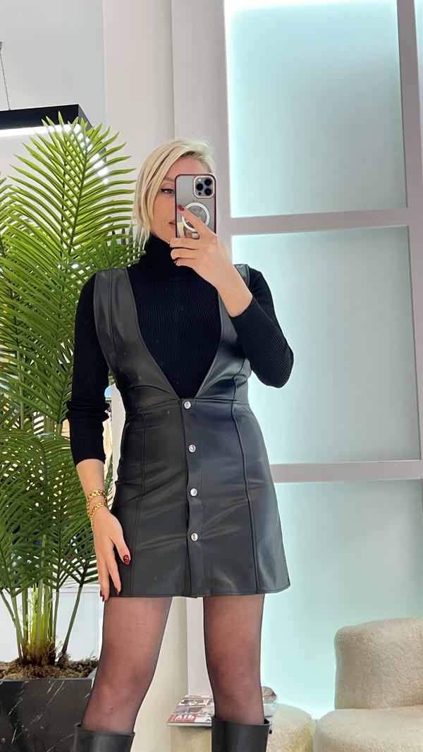 SNK SİYAH DERİ SALOPET ELBİSE