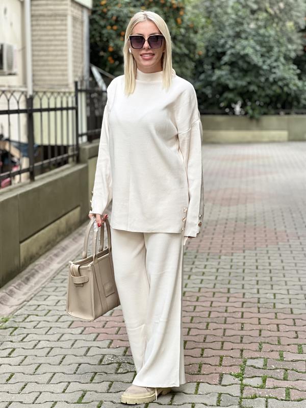 TAŞ RENGİ TRİKO PANTOLONLU TAKIM 
