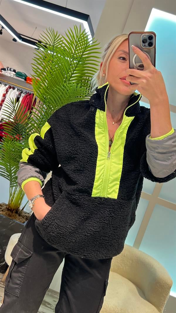 TEDDY SİYAH NEONLU SWEATSHIRT 