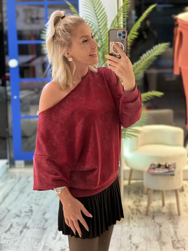 TILL OMUZU DÜŞÜK BORDO SWEAT 