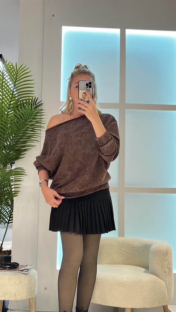 TILL OMUZU DÜŞÜK KAHVE SWEAT