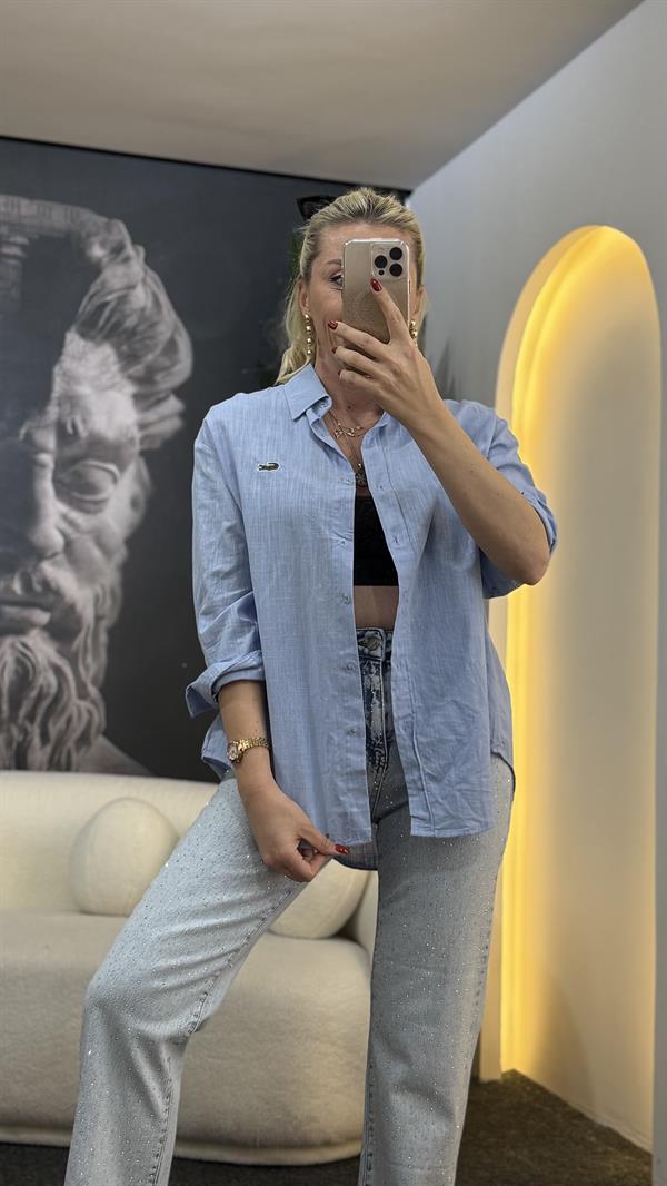 TRUE MAVİ KETEN GÖMLEK