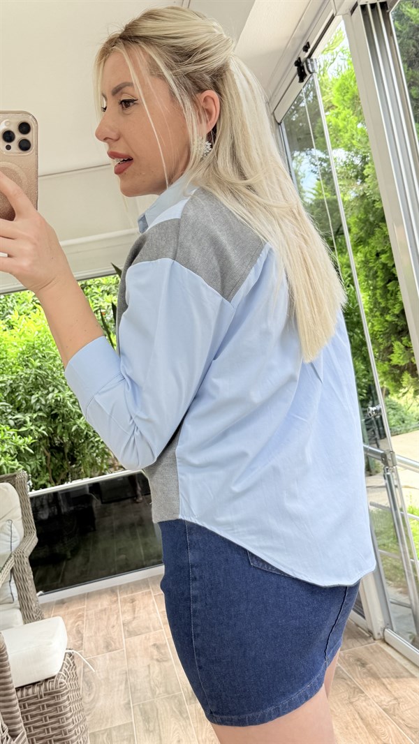 VERONA TASARIM TAŞLI MAVİ GÖMLEK