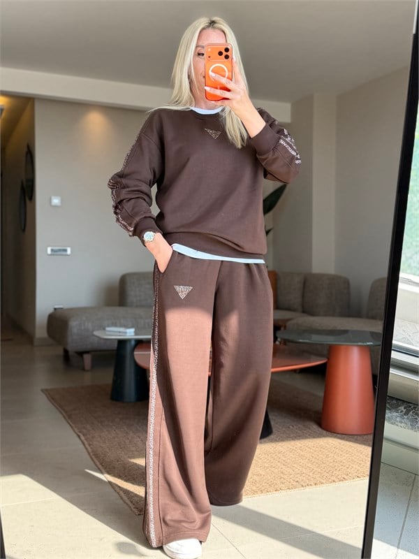 WENİT KAHVERENGİ LEOPAR DETAYLI TAKIM
