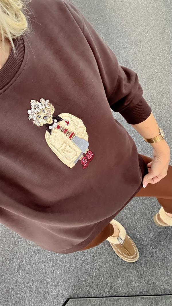 WONS AYICIK İŞLEMELİ KAHVERENGİ SWEATSHIRT