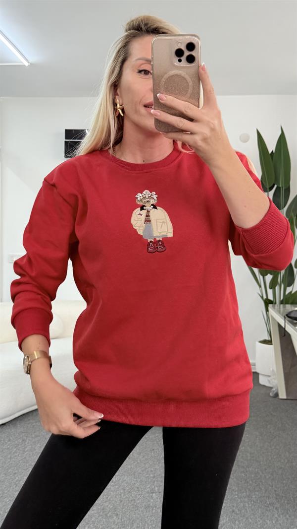 WONS AYICIK İŞLEMELİ KIRMIZI SWEATSHIRT