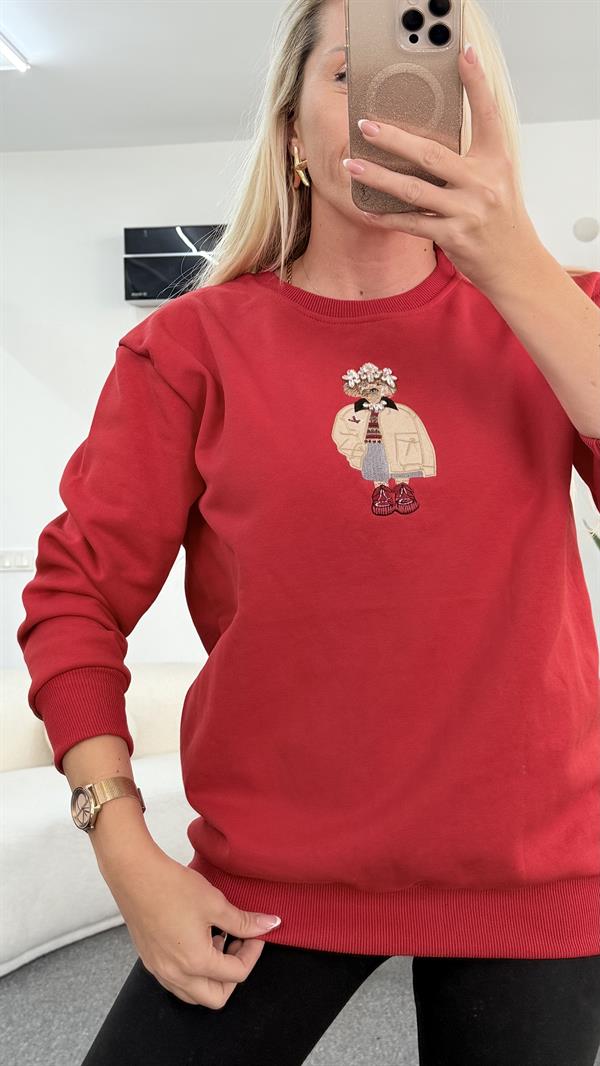 WONS AYICIK İŞLEMELİ KIRMIZI SWEATSHIRT