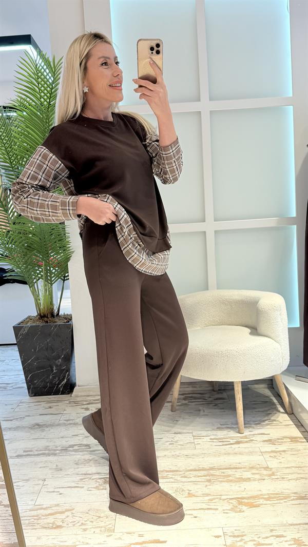 ZOİN GÖMLEK DETAYLI KAHVE TAKIM