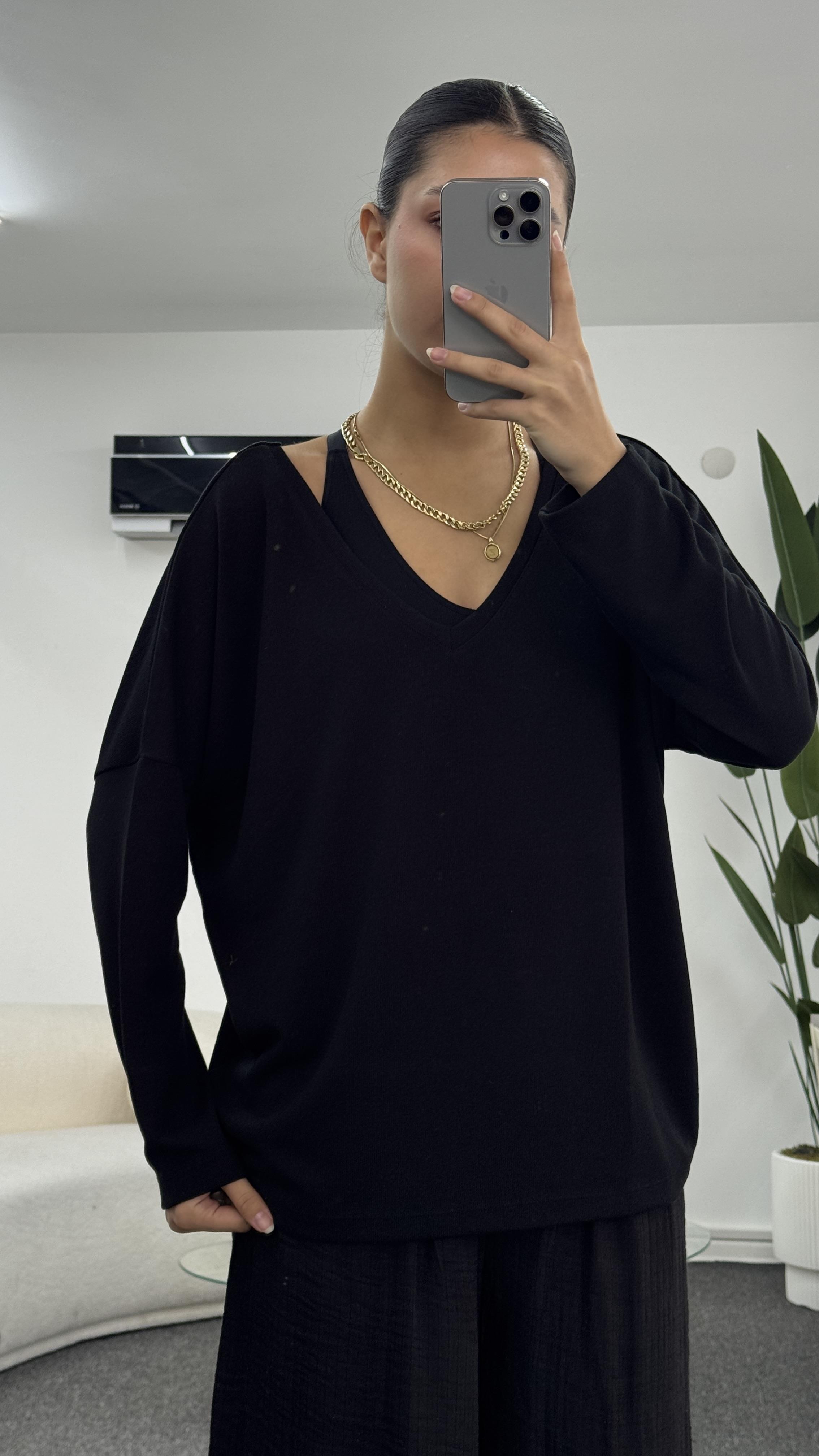 BOLY V YAKA SİYAH TRİKO KAZAK