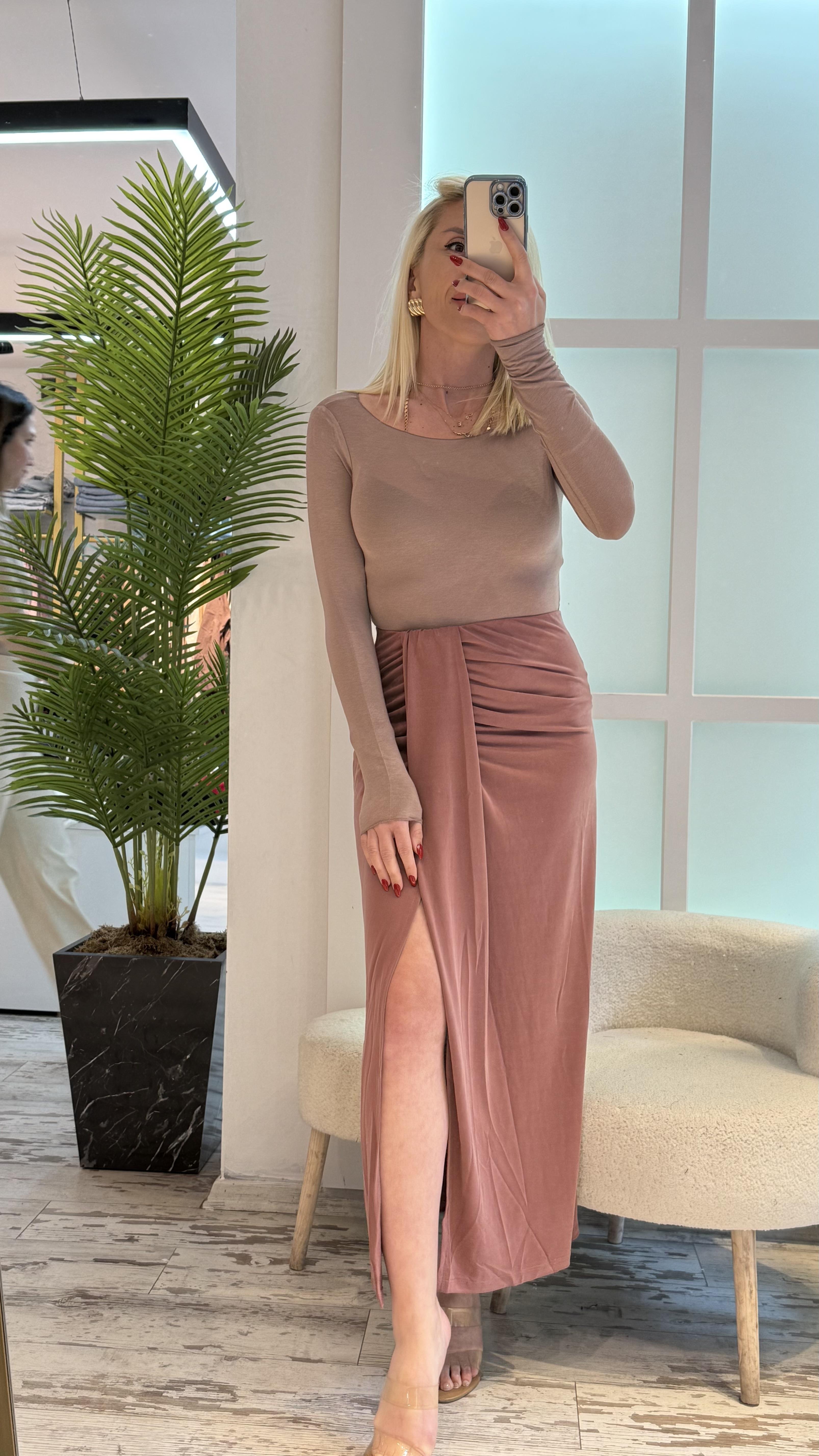 Cesy Yandan Bağlamalı Pembe Etek