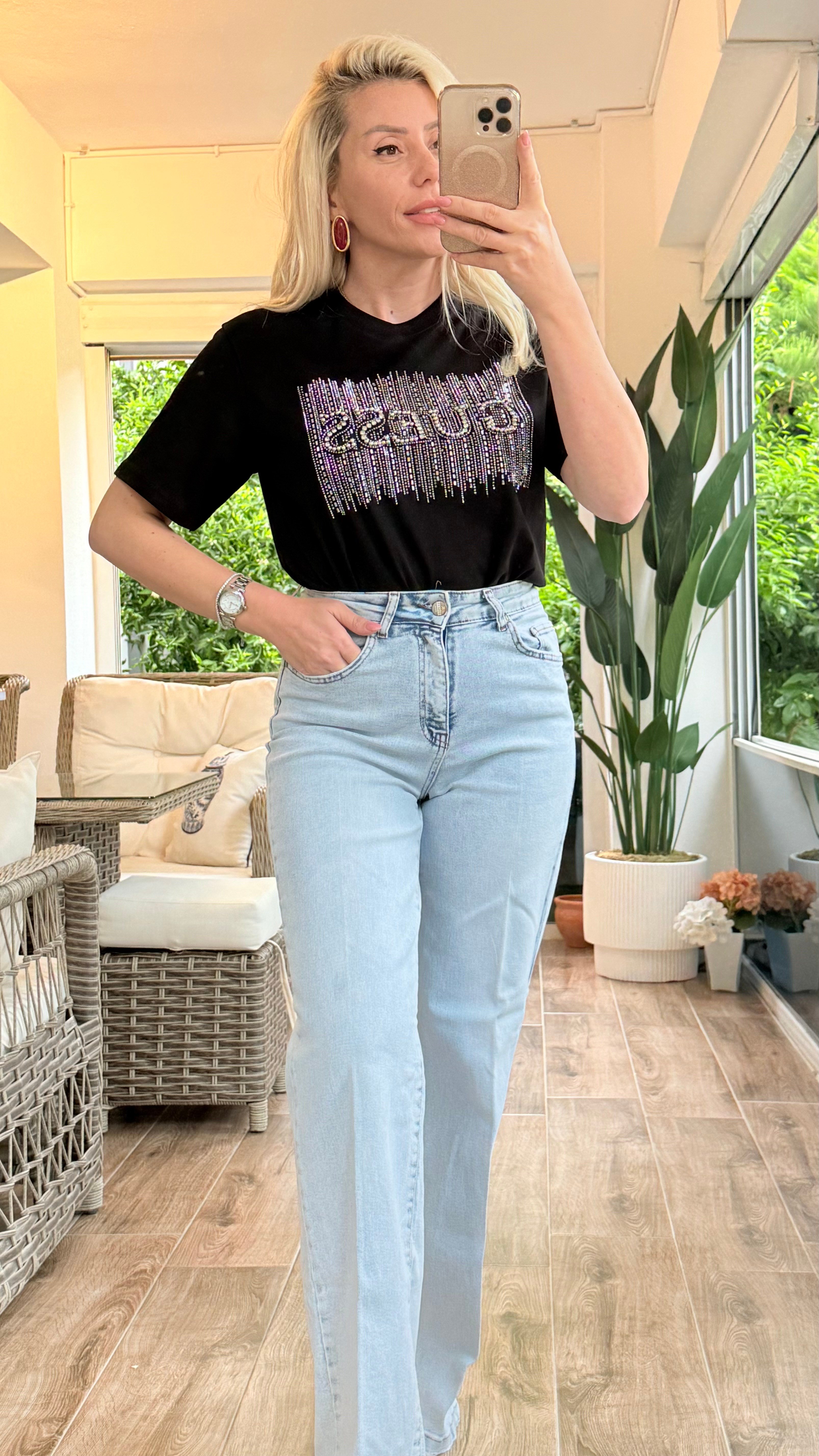 CWENS SİYAH TAŞLI TSHRT 