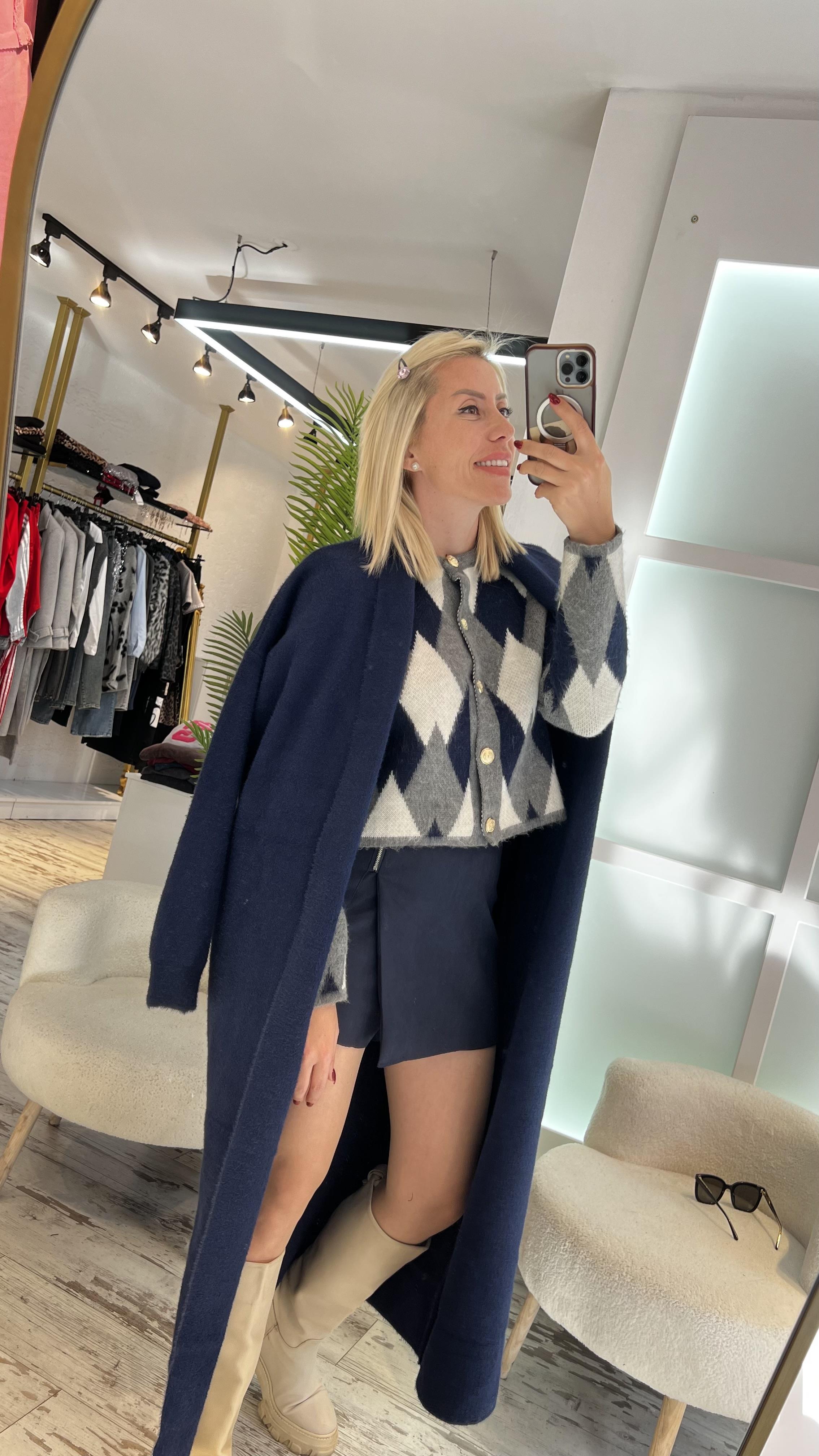 DELUX LACİVERT UZUN TRİKO HIRKA