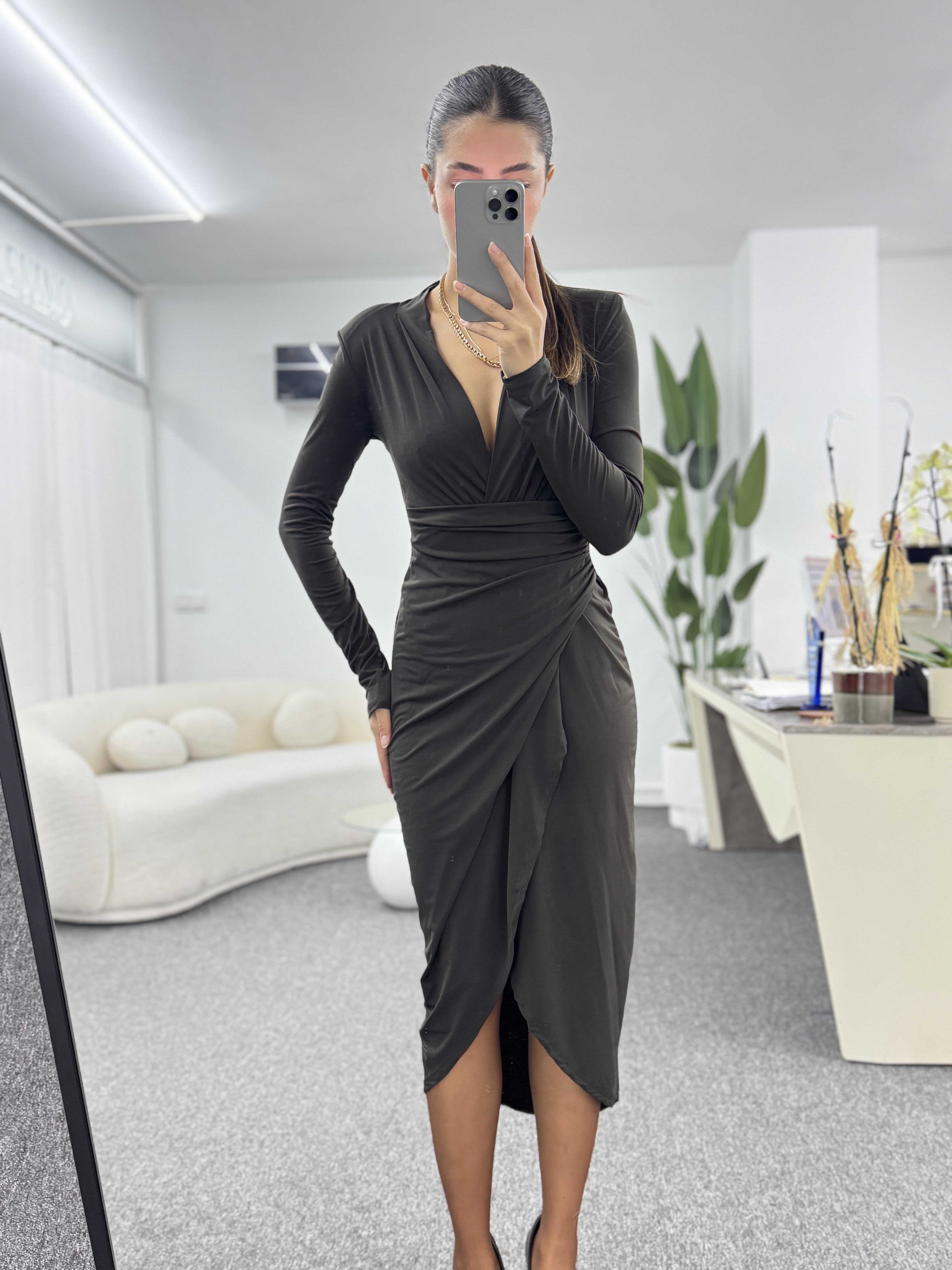 ELLİY ACI KAHVE DRAPE ELBİSE 