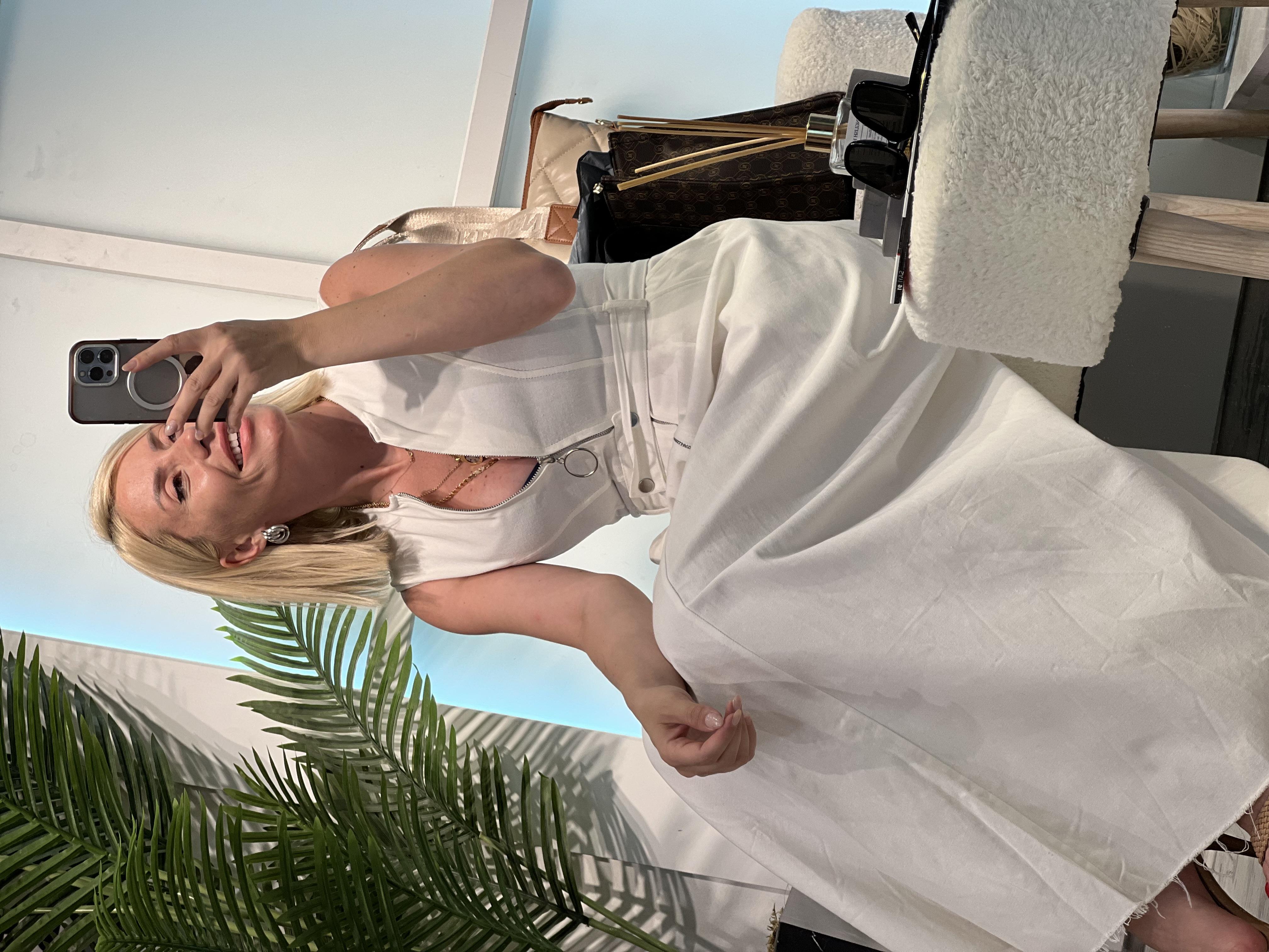 GABARDİN KREM UZUN ELBİSE 