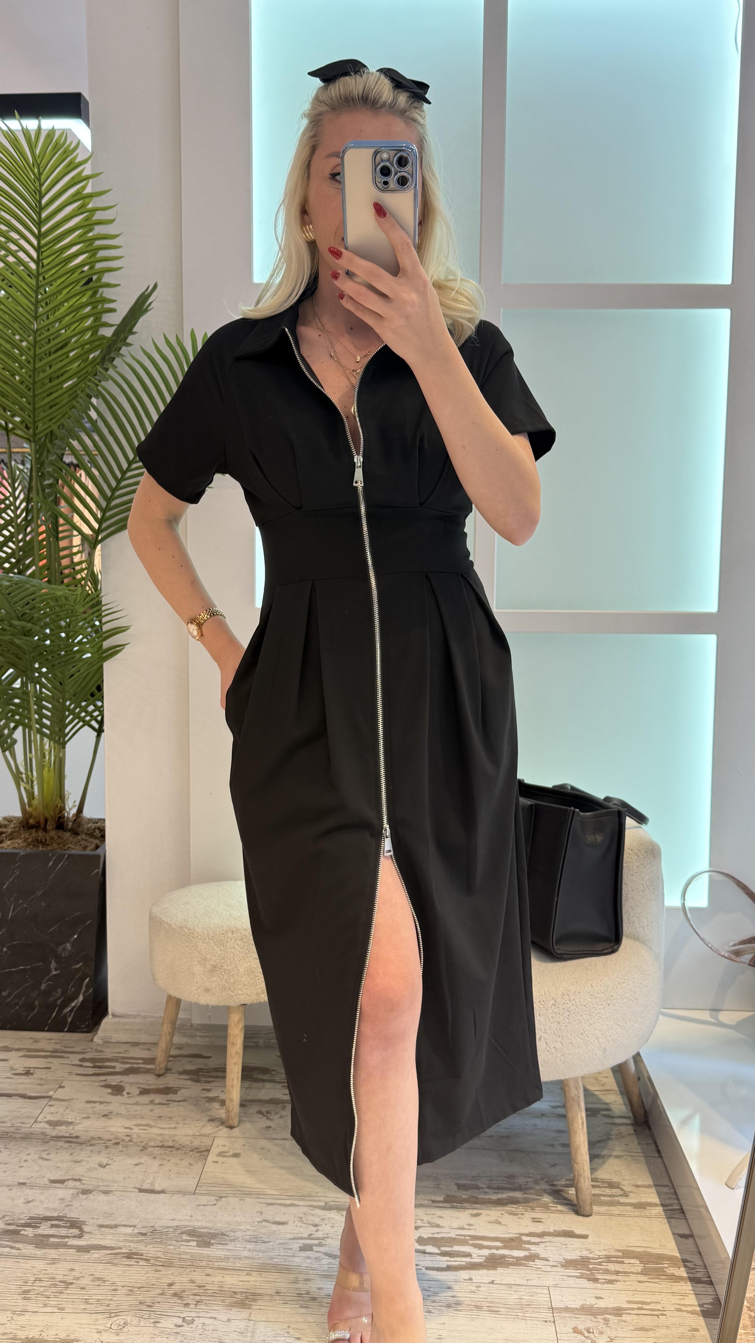 Gain Siyah Fermuarlı Elbise