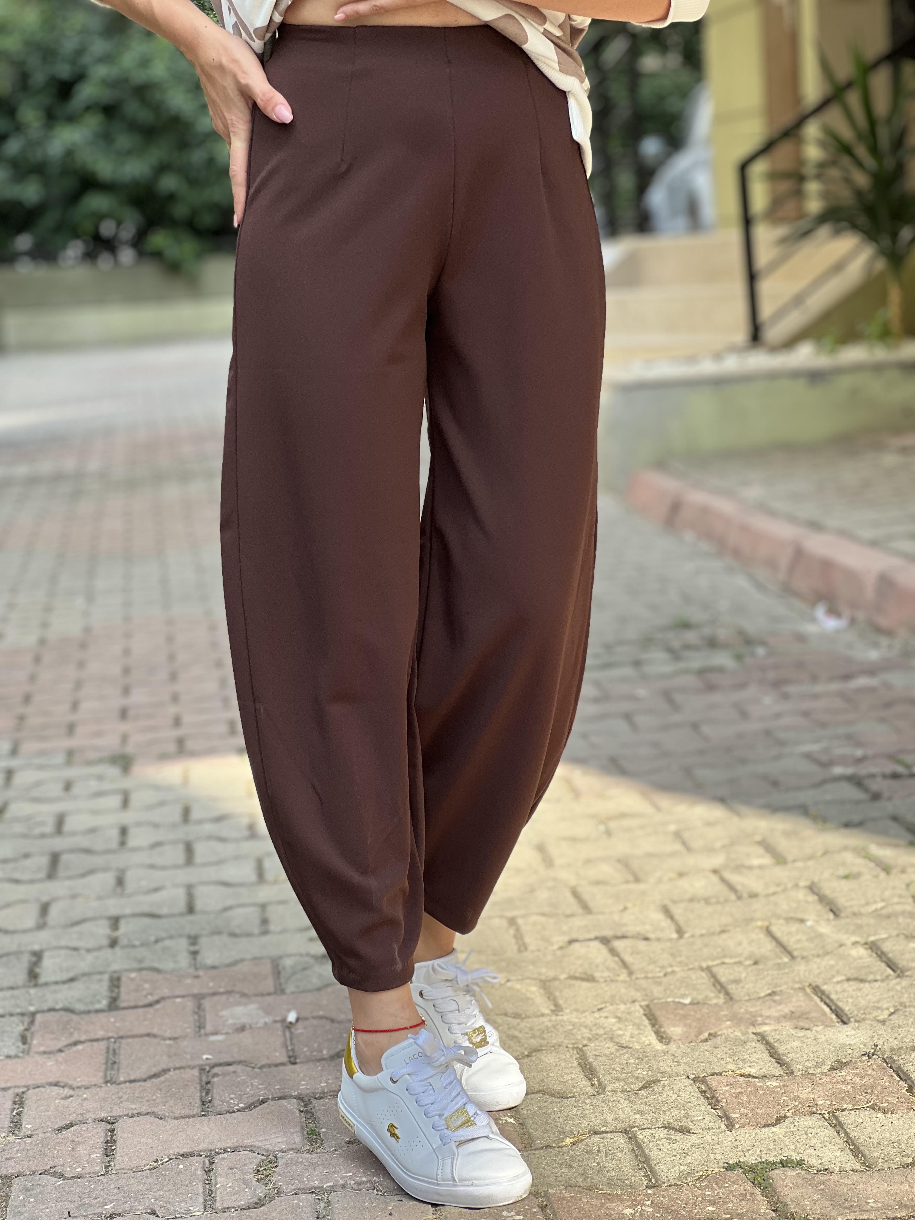 Kahverengi crep pantolon 