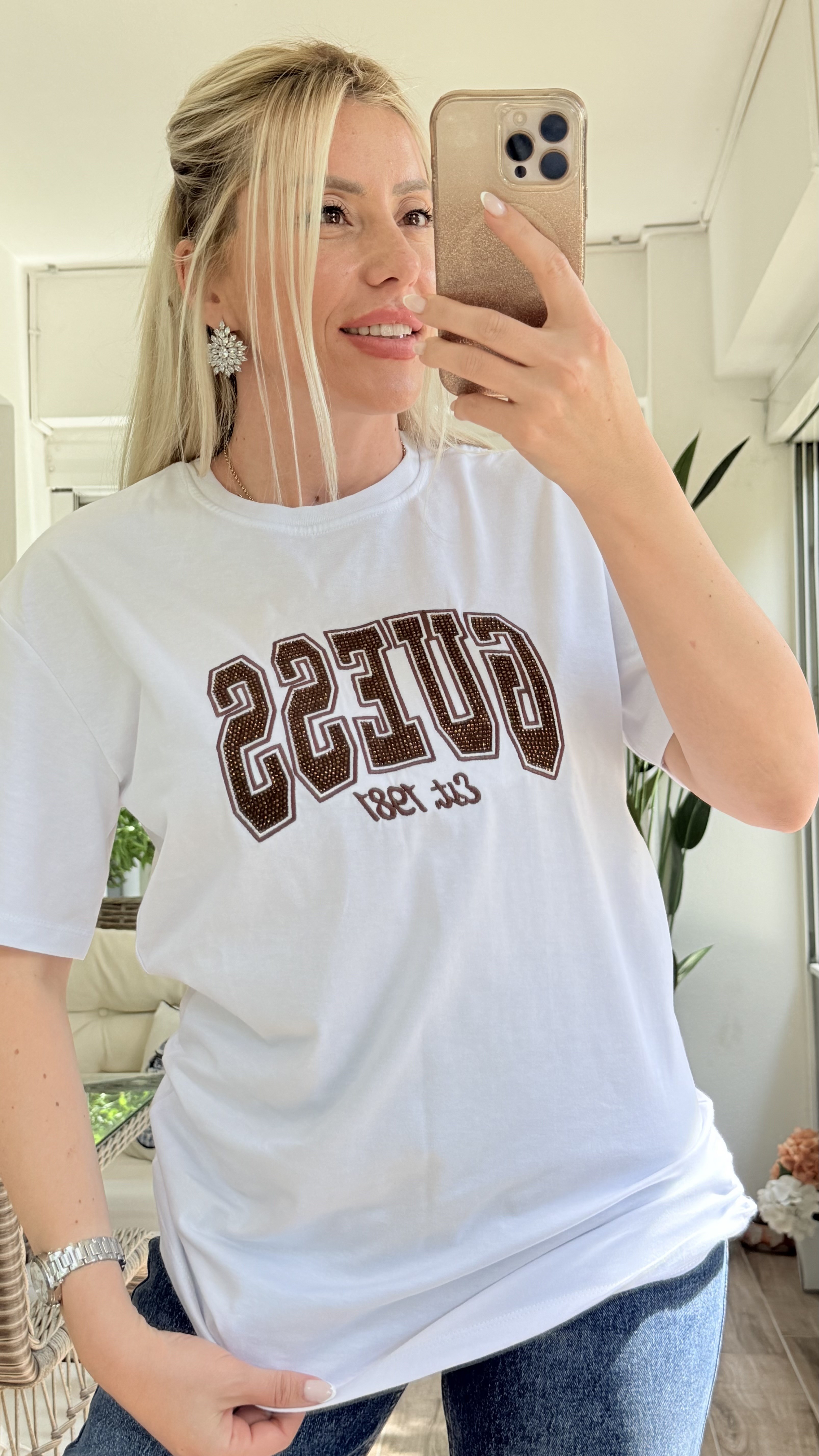 KÜİŞ BEYAZ KAHVE YAZILI TSHRT