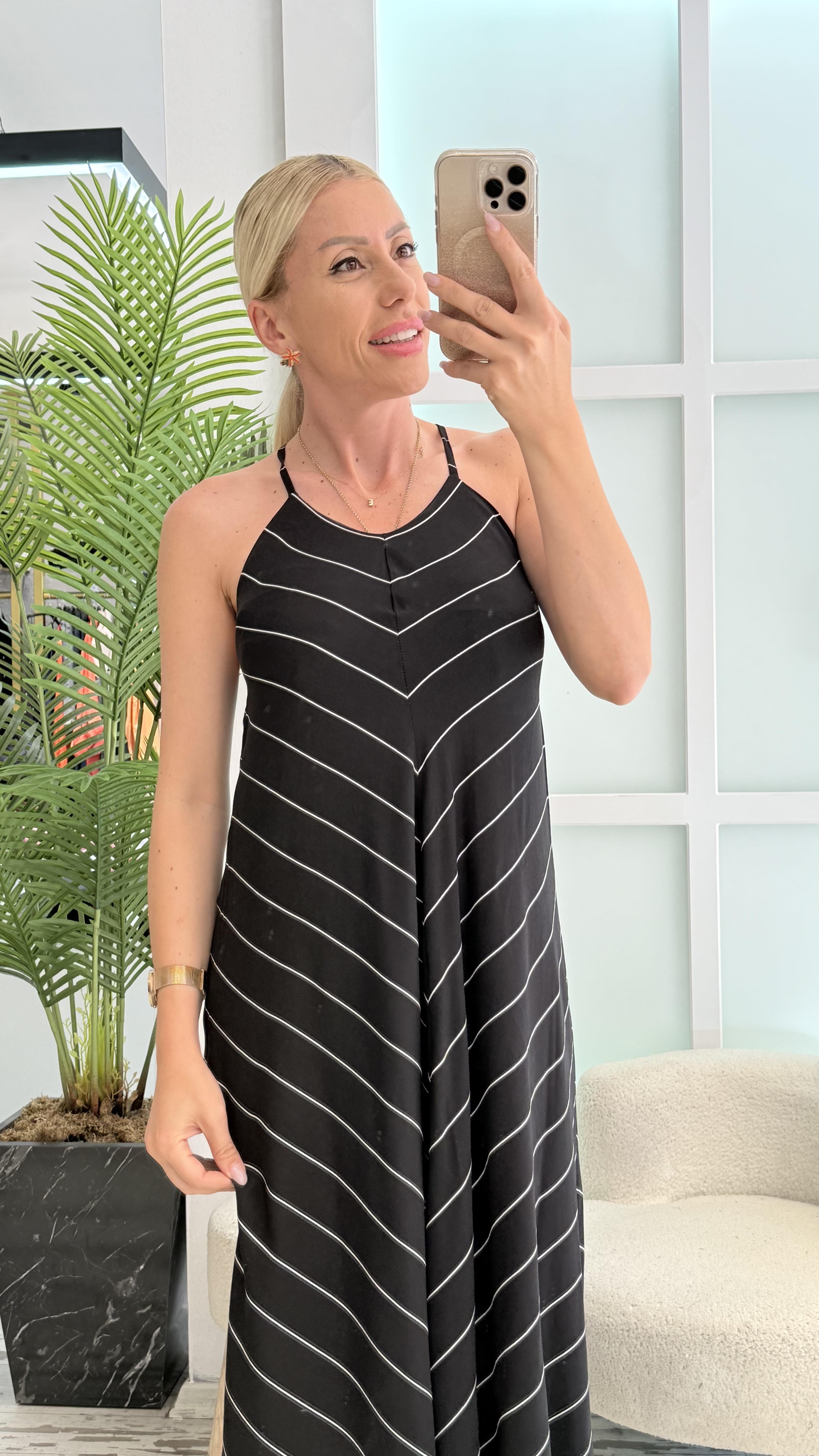 LARİN ÇİZGİLİ ELBİSE