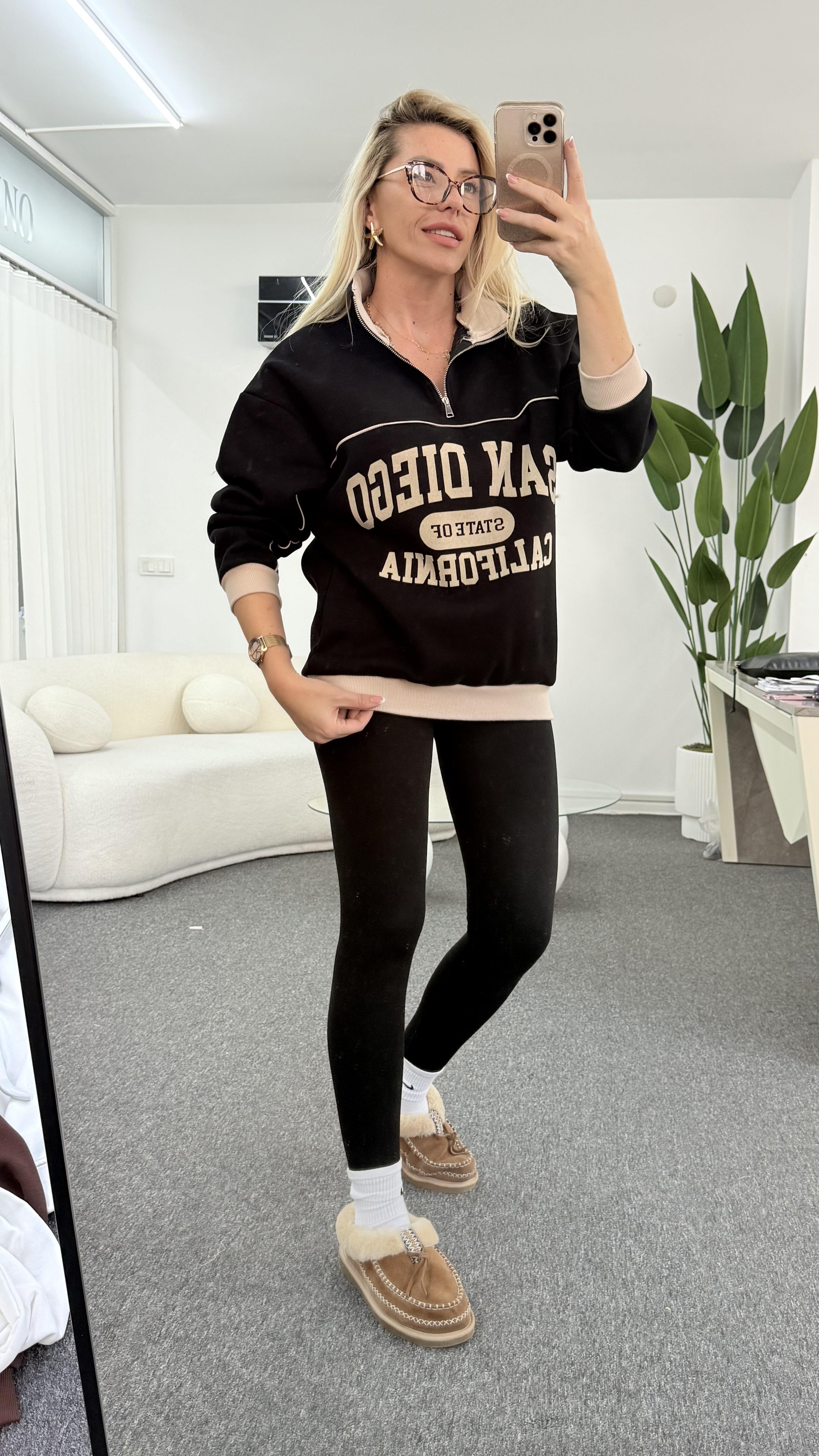 LENİSA FERMUARLI SİYAH SWEATSHIRT