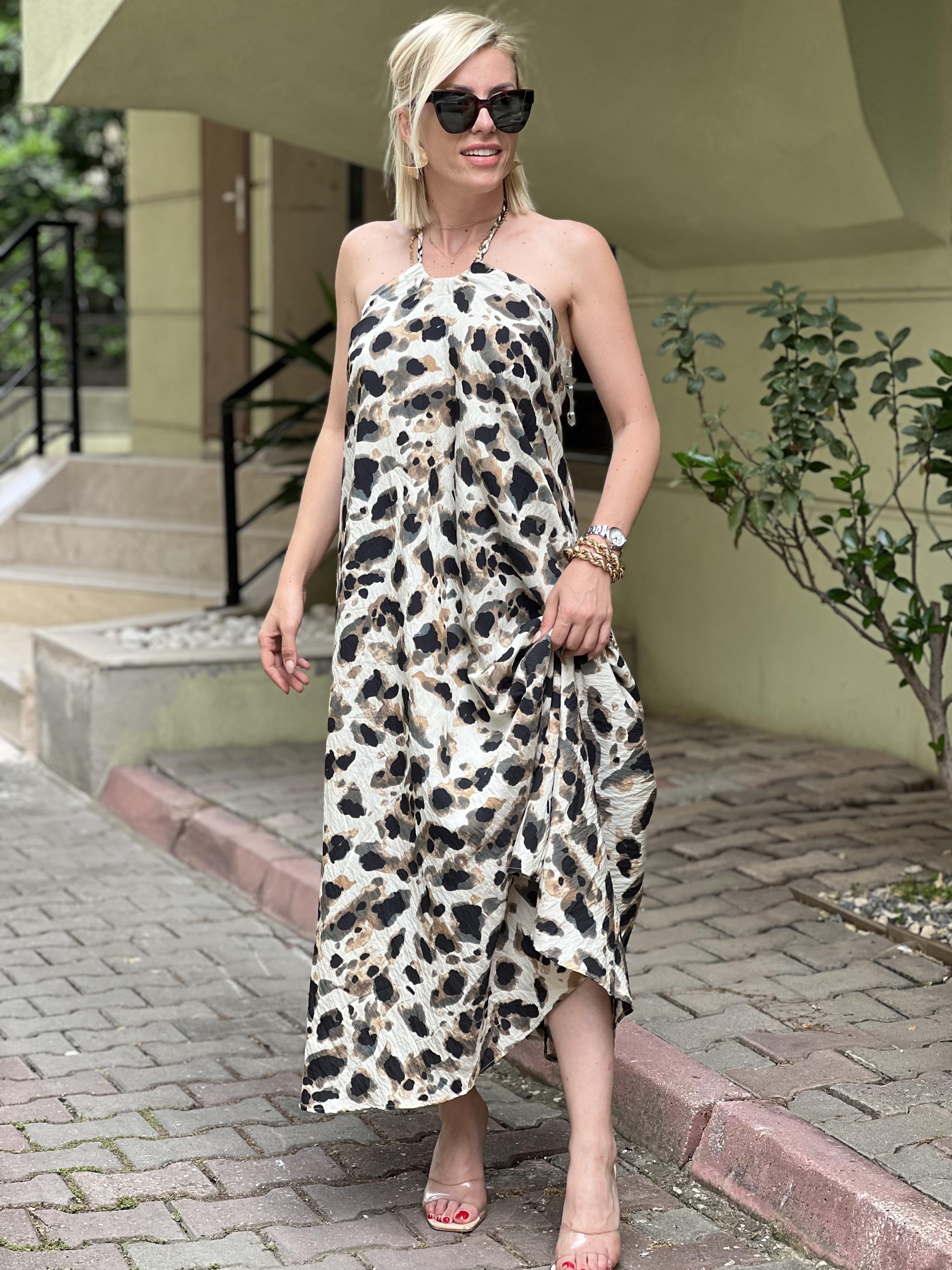 LEOPAR ELBİSE KAHVE