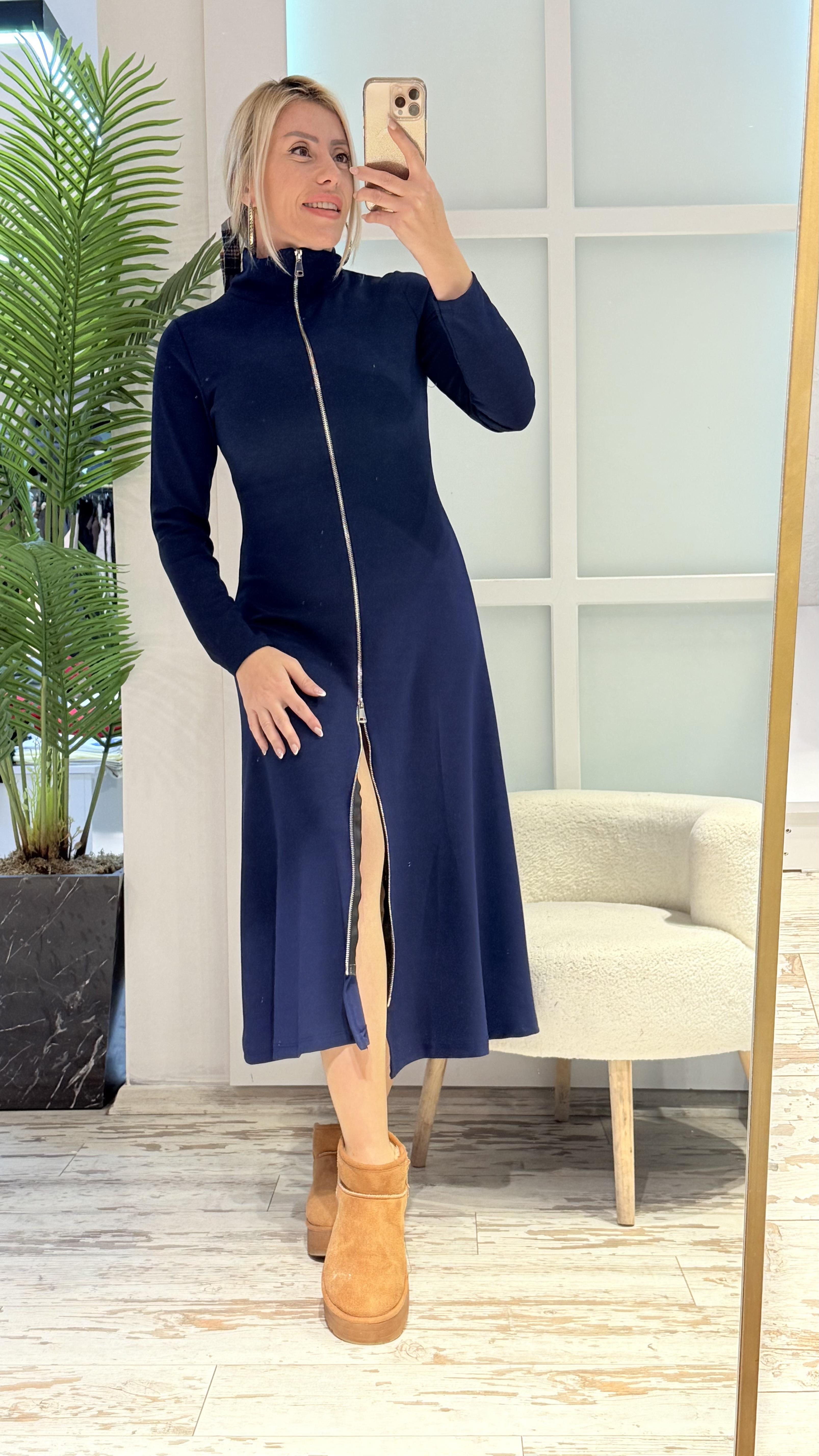 LEVİN FERMUAR DETAYLI LACİVERT ELBİSE