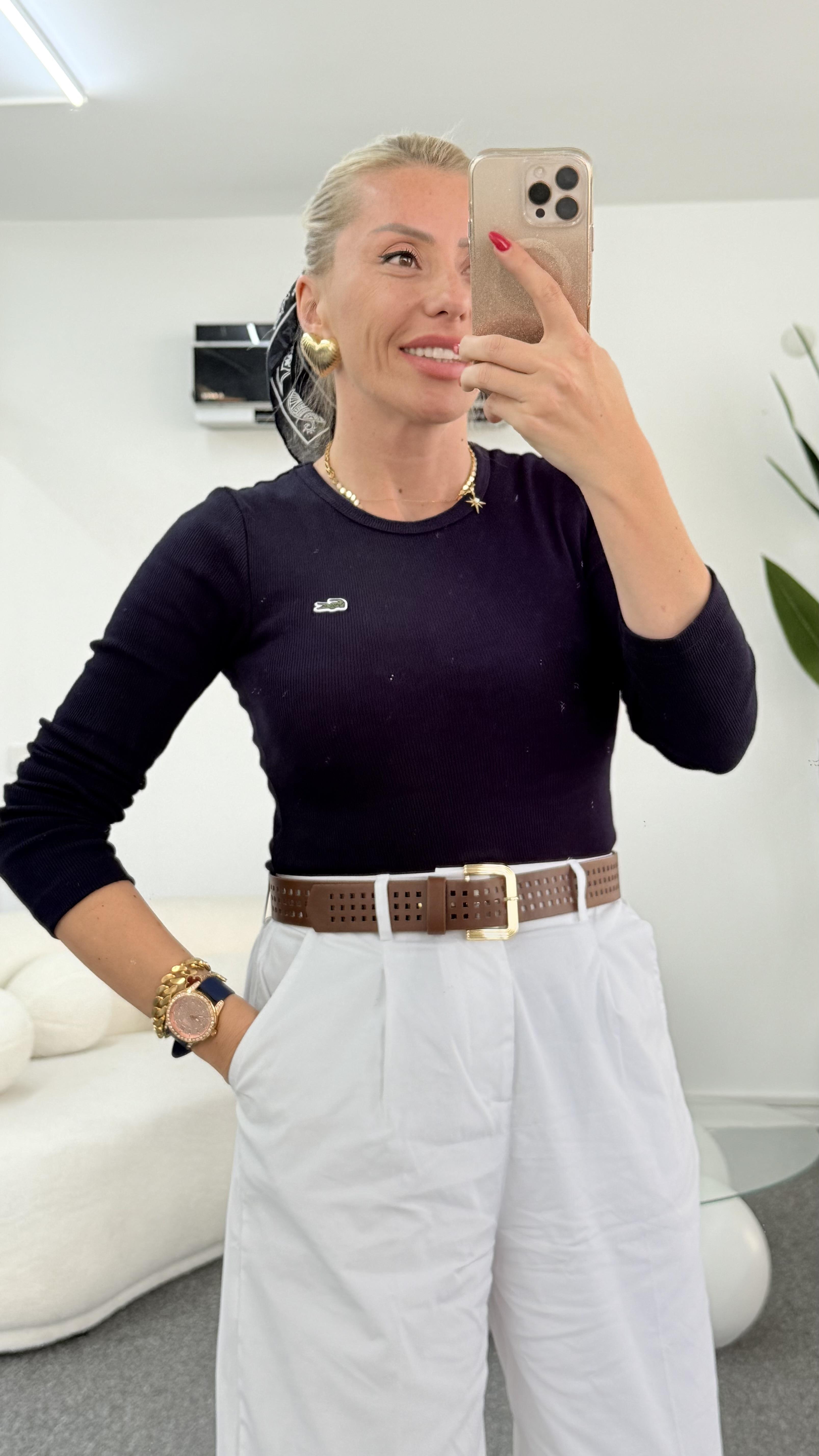 MORGAN LACİVERT FİTİLLİ BLUZ