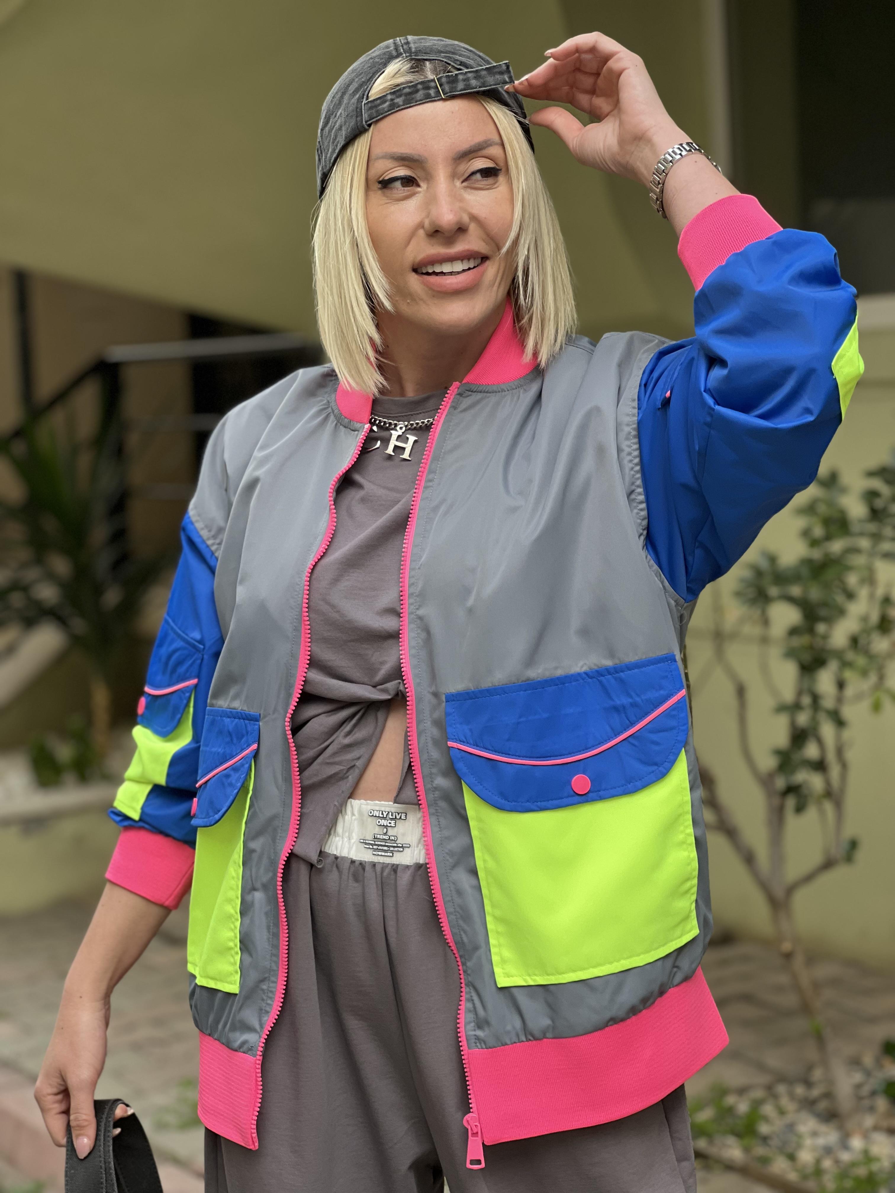 Neon detaylı Kot ceket 
