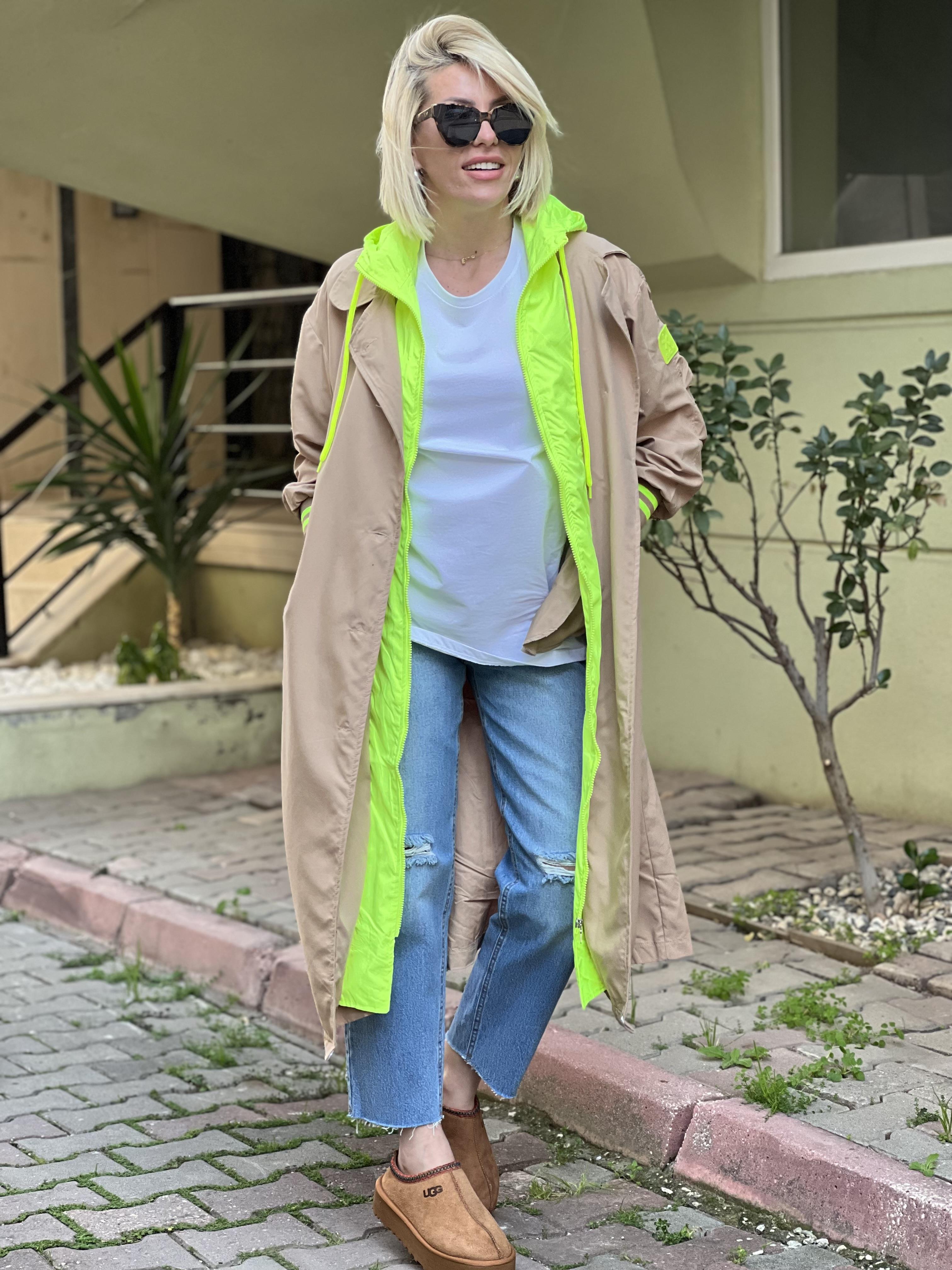 NEON YEŞİLLİ TRENÇ 