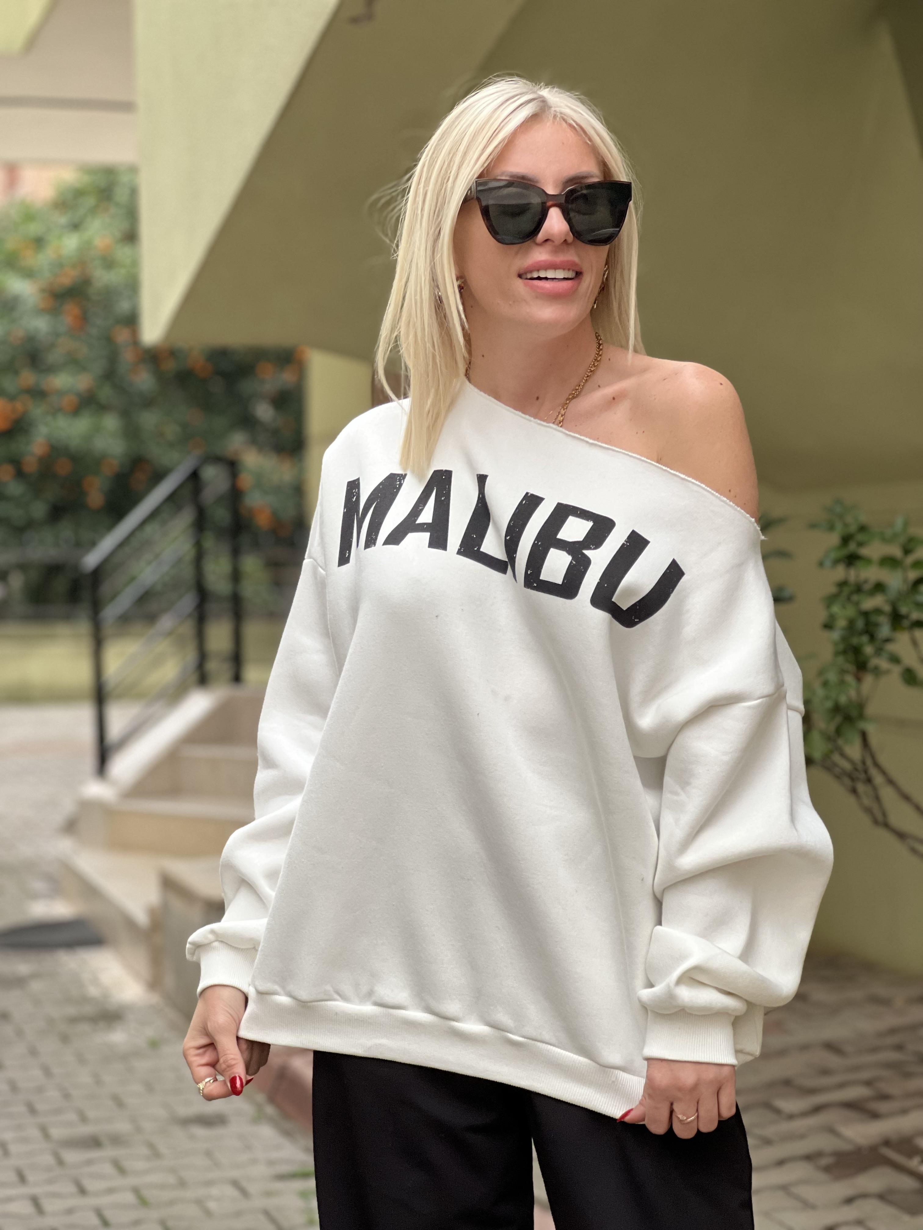 OMUZU DÜŞÜK BEYAZ SWEAT 