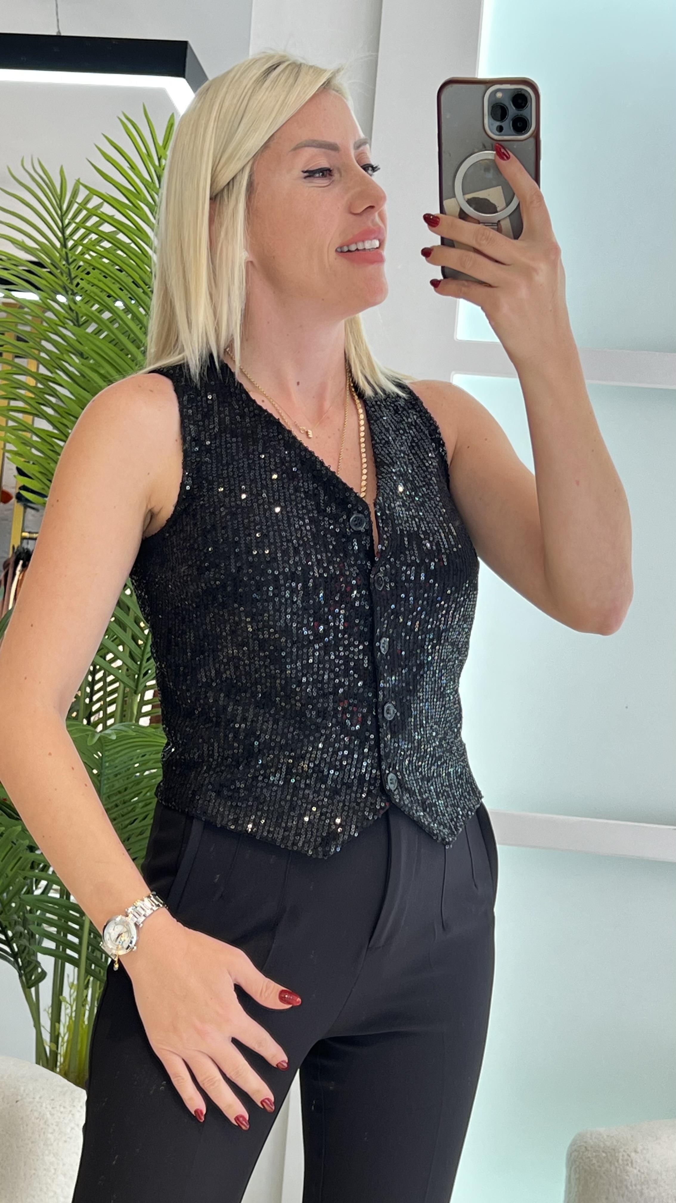 PARS PAYETLİ SİYAH YELEK