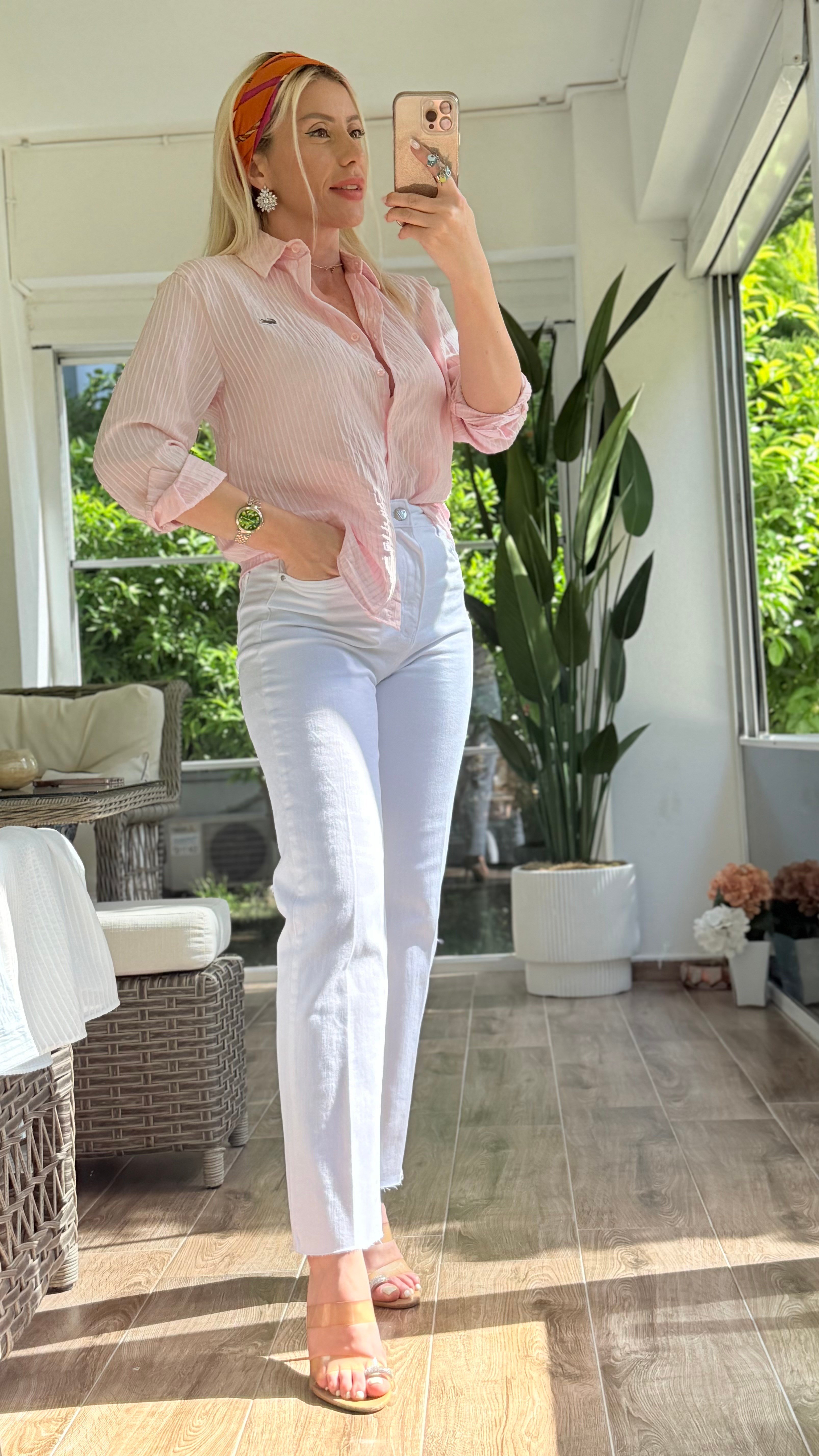 POLS ÇİZGİLİ PEMBE GÖMLEK 