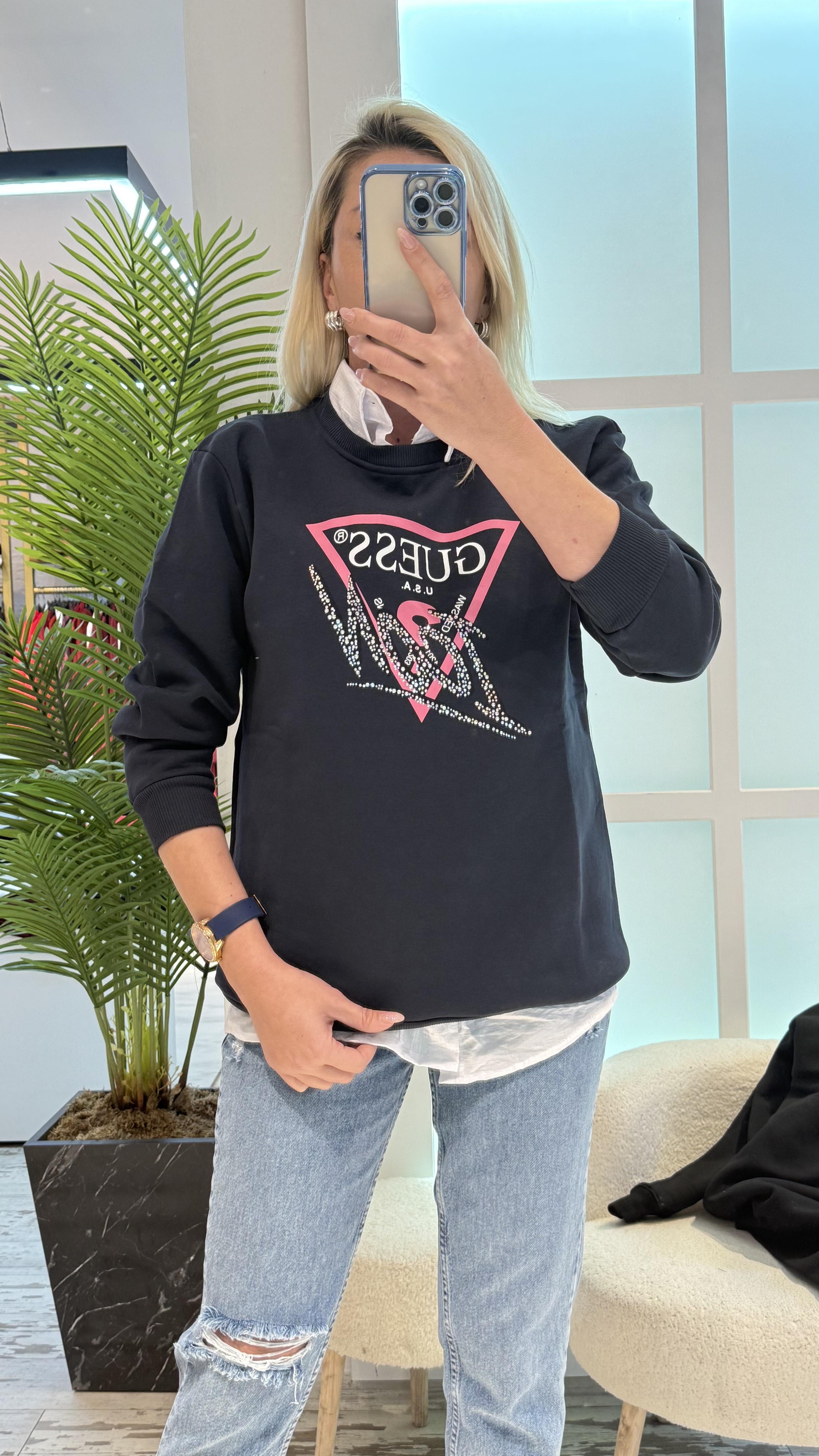 POPLY LACİVERT TAŞLI SWEAT