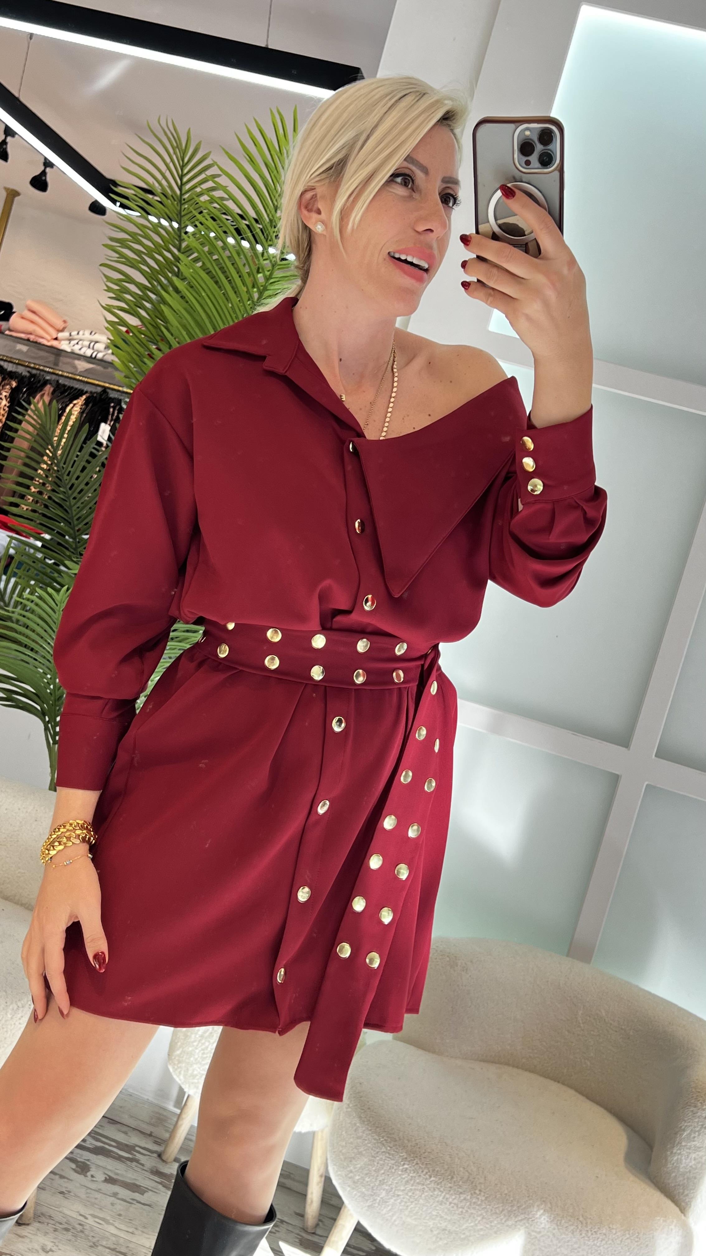 QUİS BORDO OMZU DÜŞÜK ELBİSE
