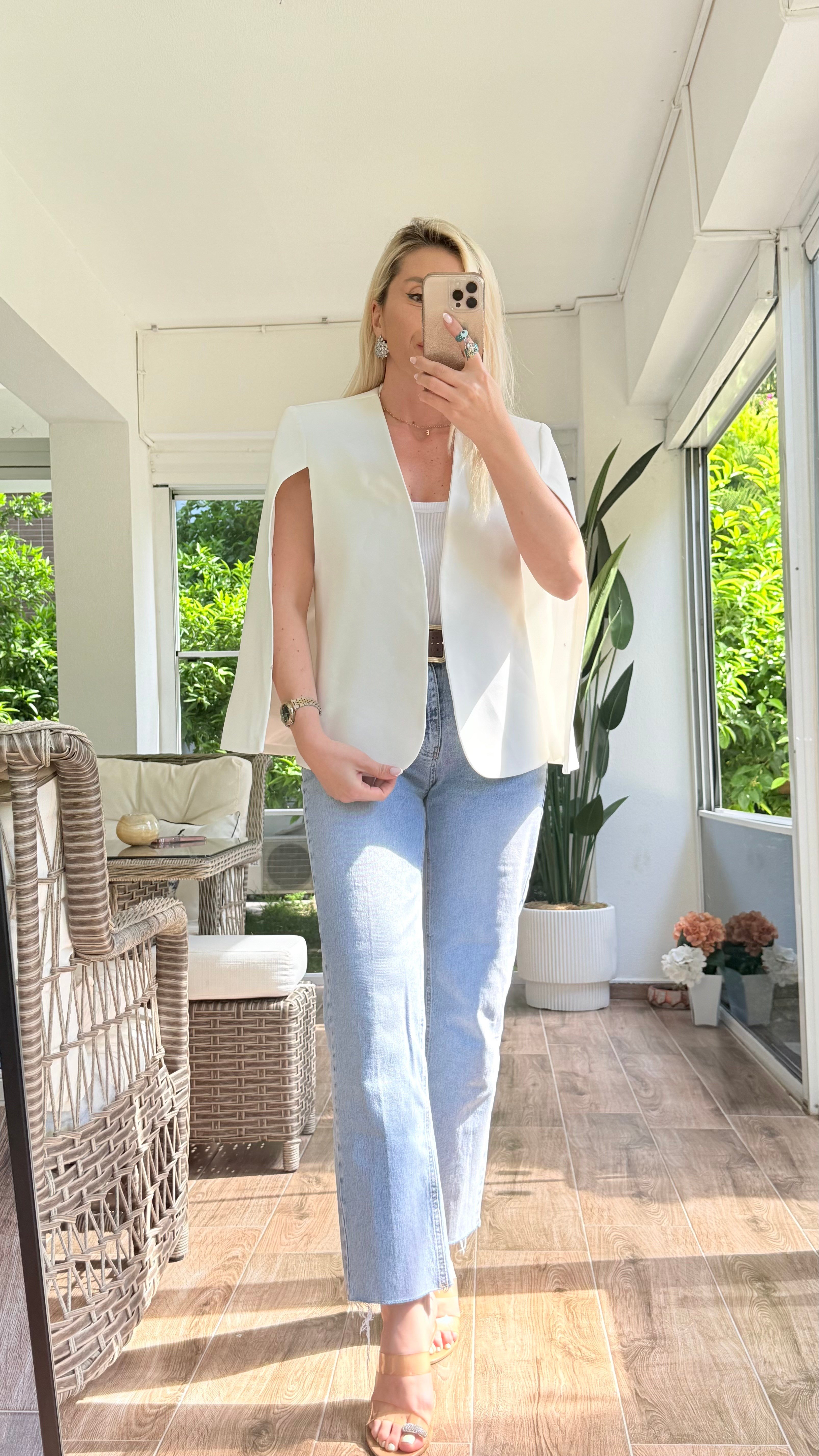REYNİ BEYAZ PELERİN BLAZER CEKET 
