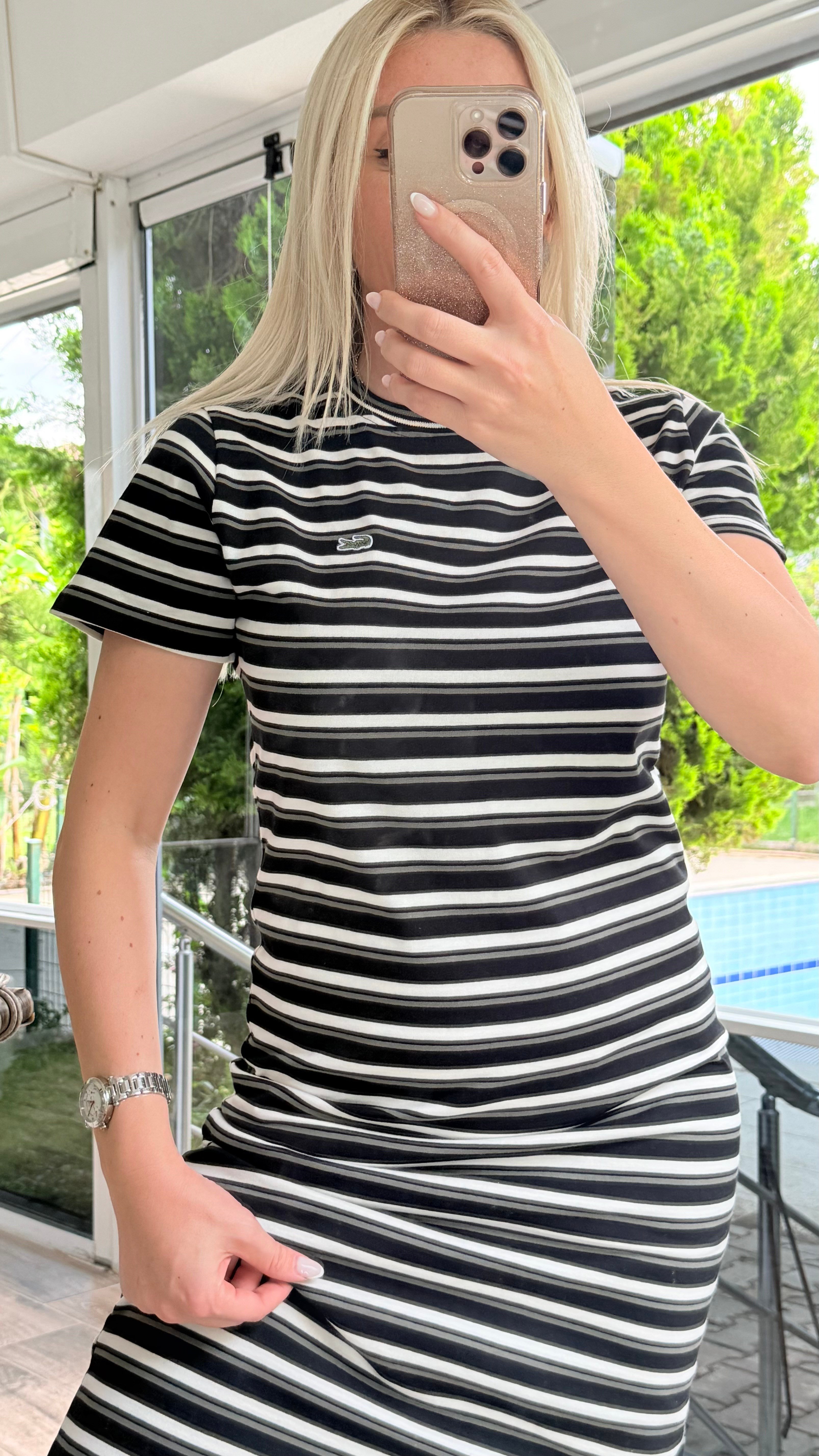 SOLVEN YEŞİL ÇİZGİLİ ELBİSE