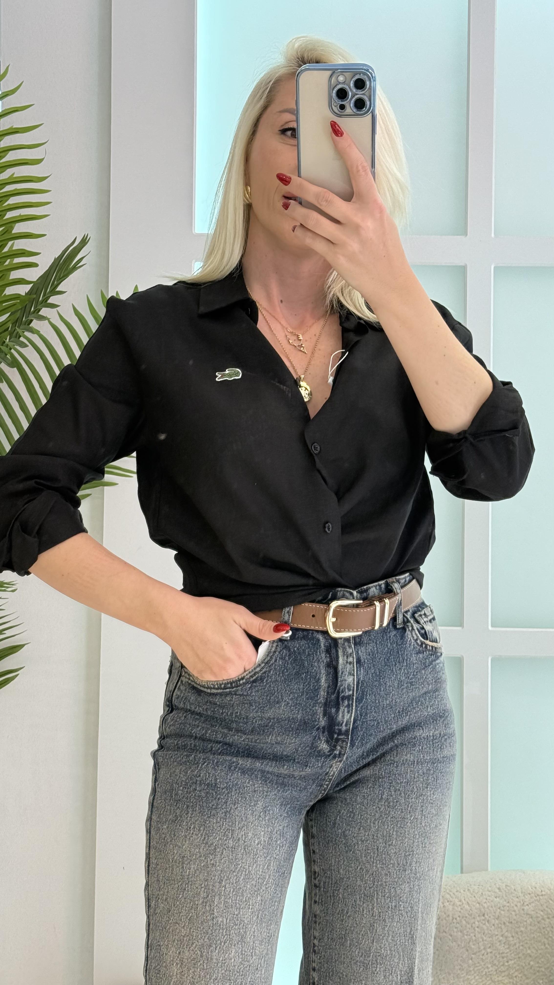 True Siyah Keten Gömlek