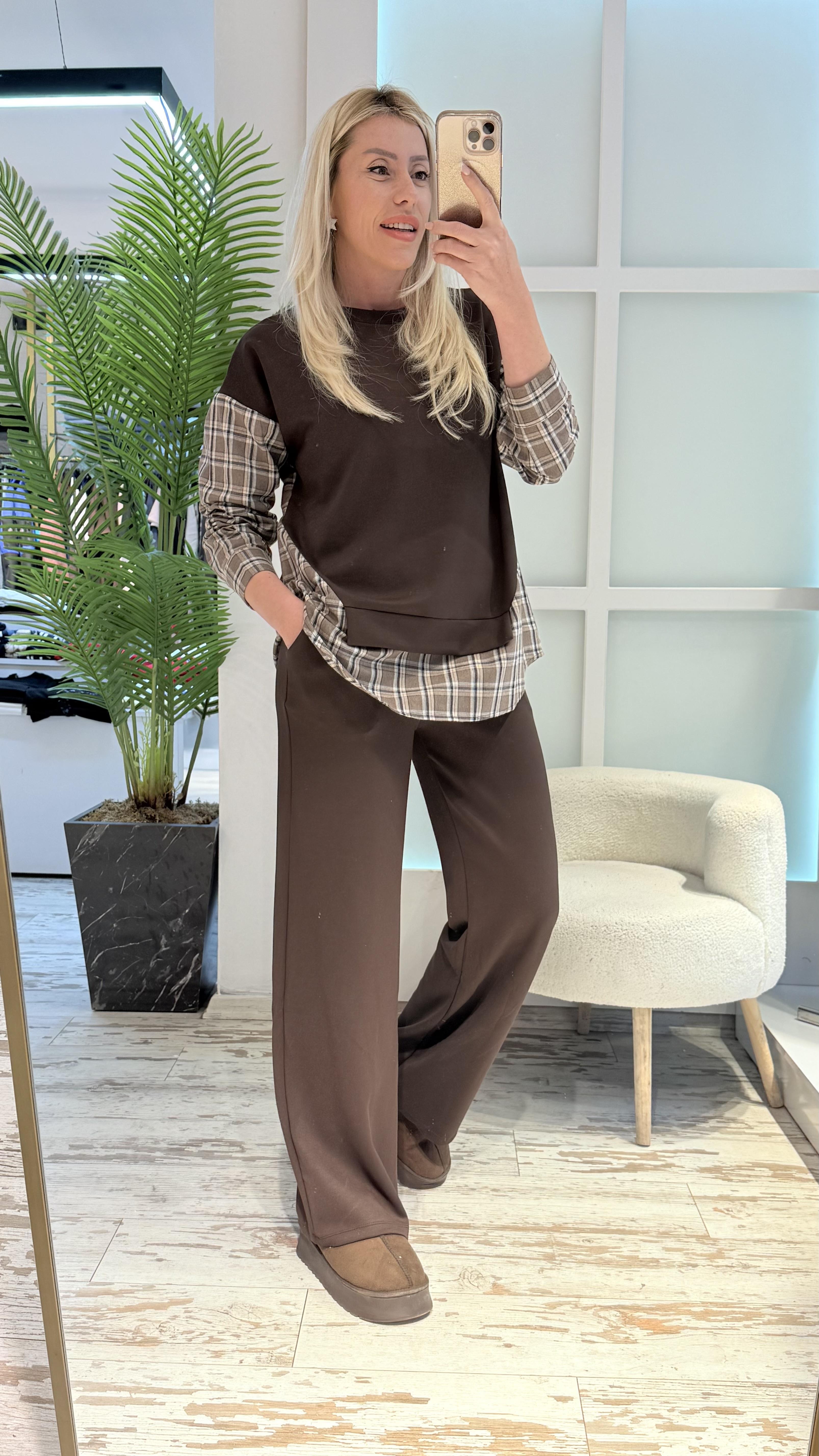 ZOİN GÖMLEK DETAYLI KAHVE TAKIM