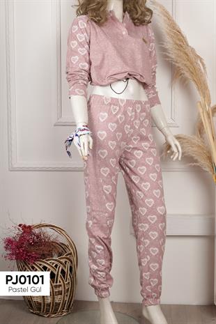  Kadın Uzun Kol Pijama Takımı Pastel Gül PJ0102-2125PJ0102-2125
