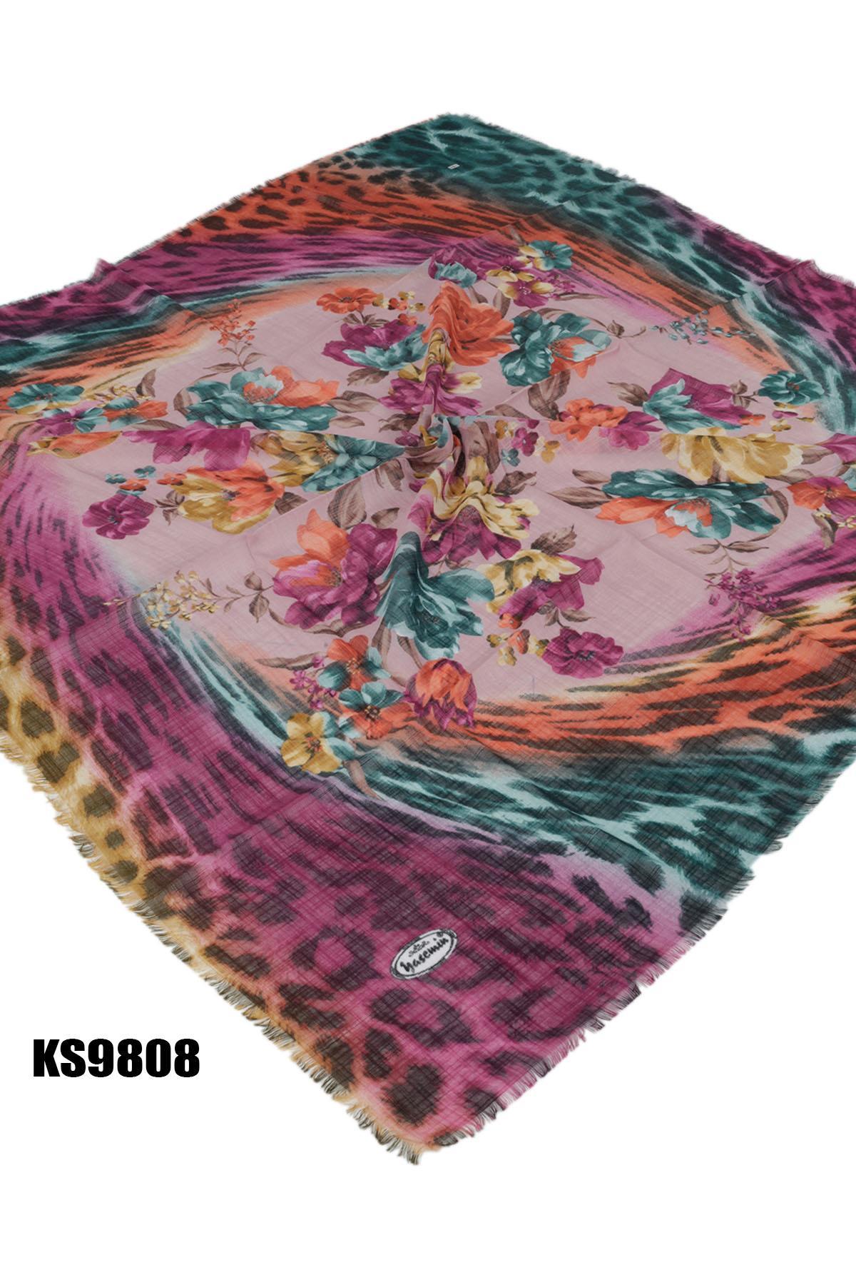 Kampanyalı Desenli Flamlı Eşarp KS9808-1615KS9808-1615