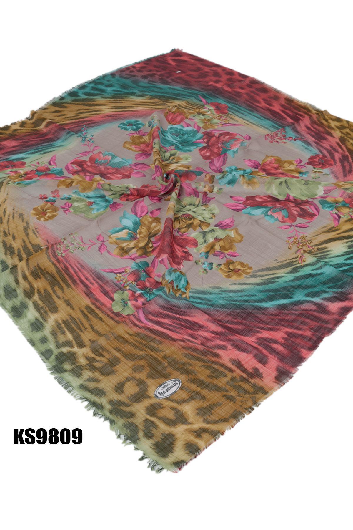 Kampanyalı Desenli Flamlı Eşarp KS9809-1616KS9809-1616