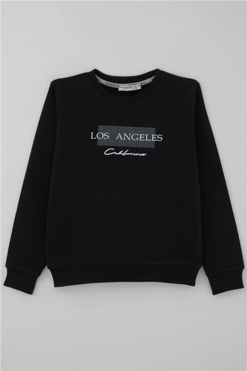 Breeze Erkek Çocuk Sweatshirt Los Angeles Yazı Baskılı Siyah (8-14 Yaş)