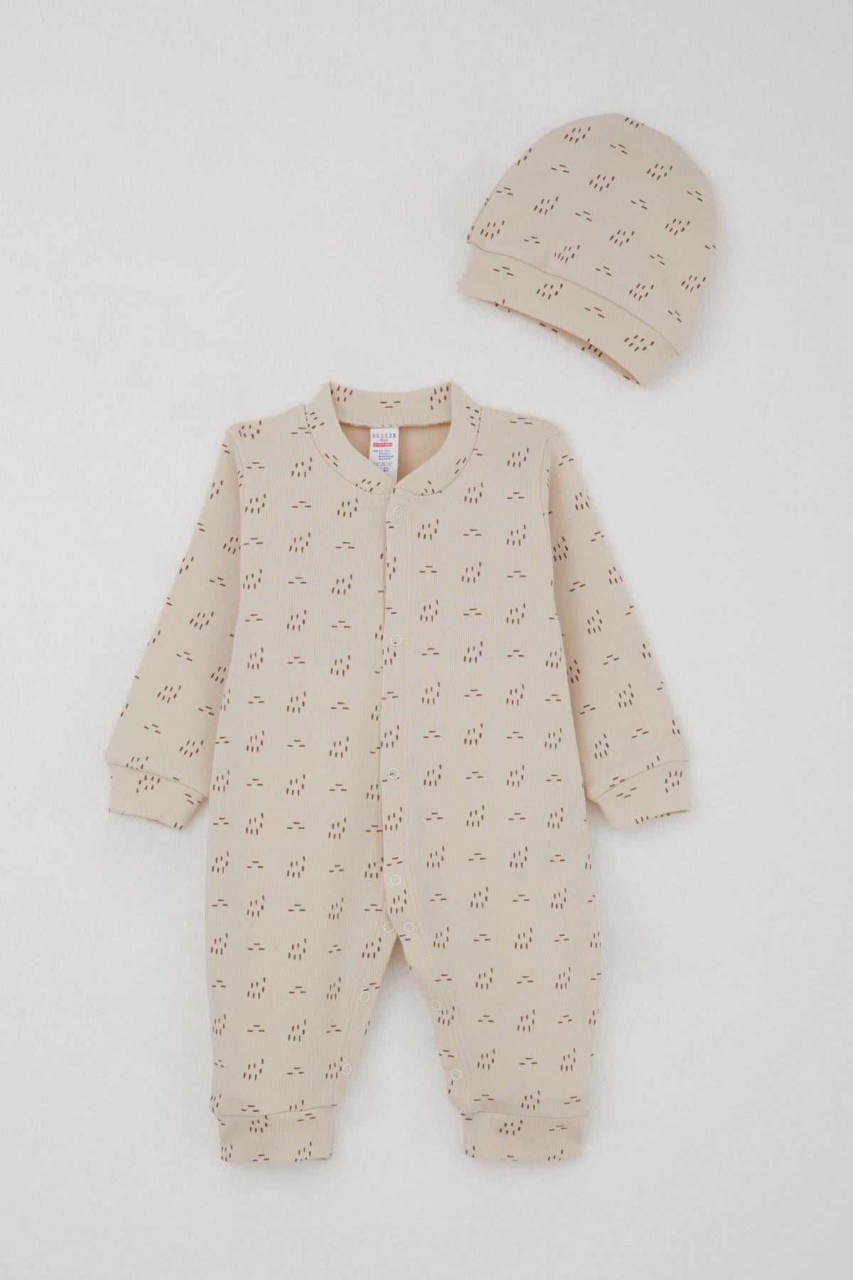 Breeze Erkek Bebek Tulum Desenli Bej (0-6 Ay)