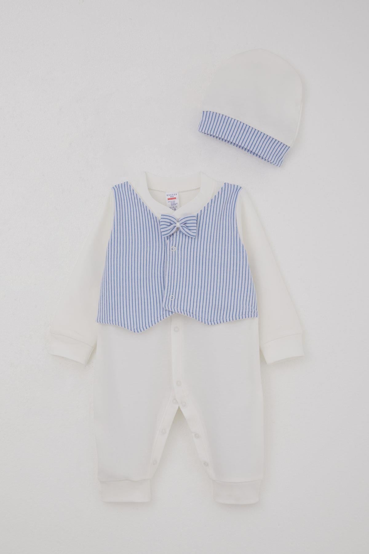 Breeze Erkek Bebek Tulum Sabit Papyonlu Yelekli Beyaz (0-6 Ay)