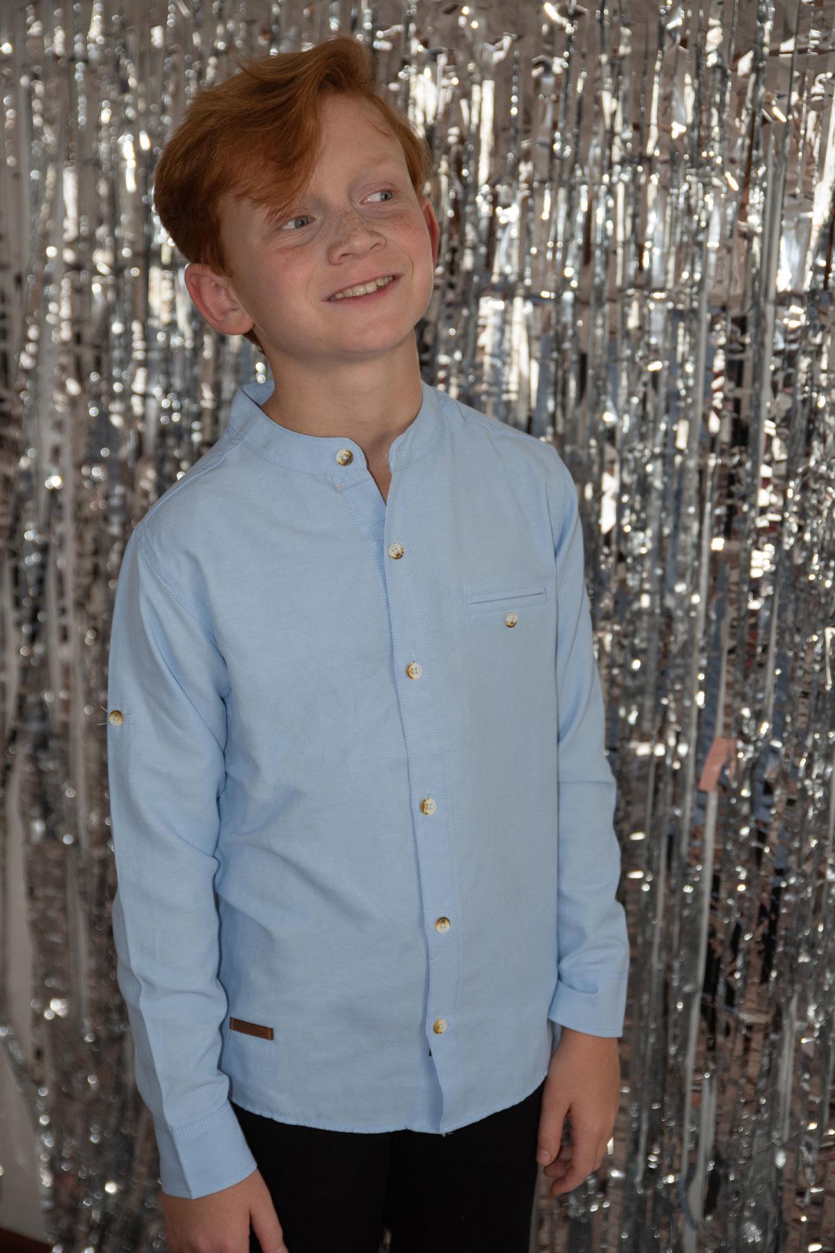 Breeze Erkek Çocuk Gömlek Armalı Düğmeli Açık Mavi (8-12 Yaş)