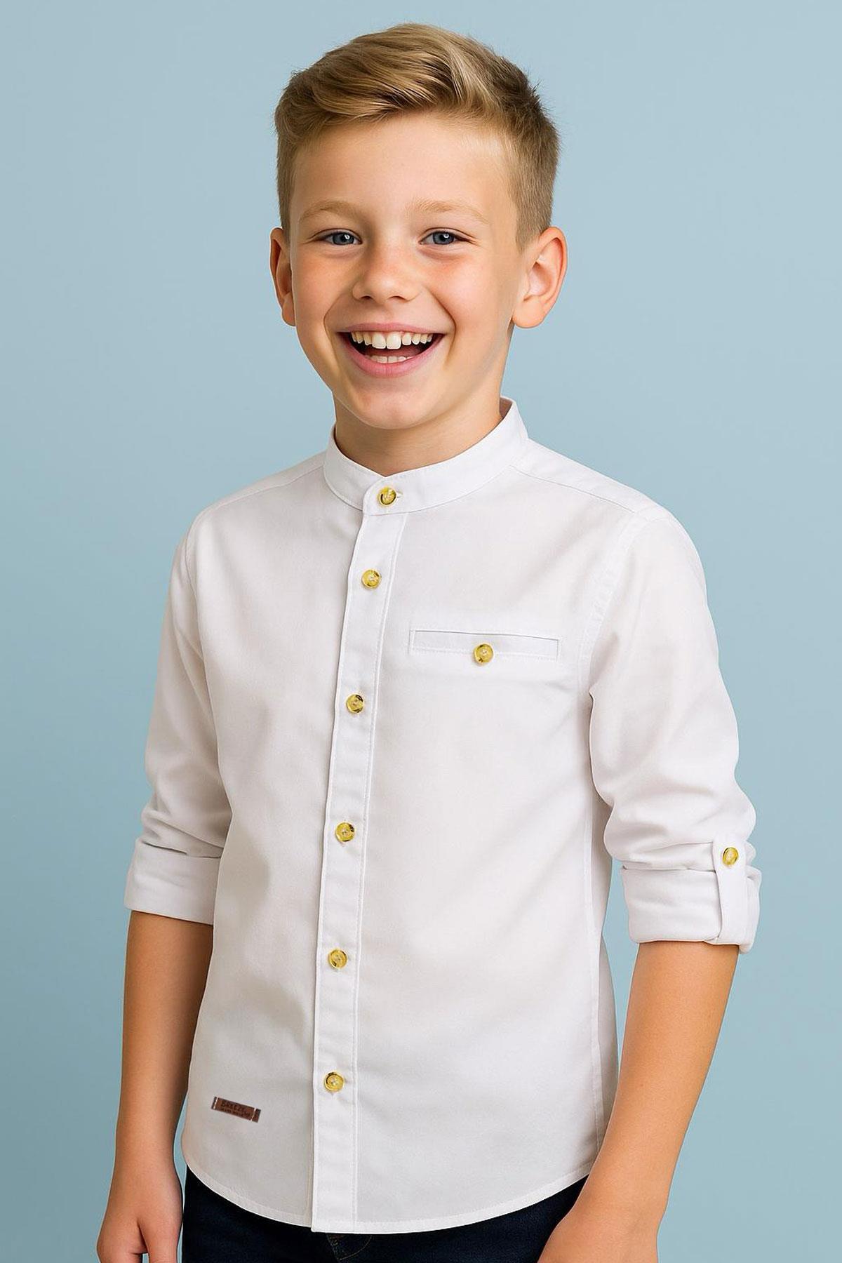 Breeze Erkek Çocuk Gömlek Armalı Düğmeli Beyaz (3-7 Yaş)