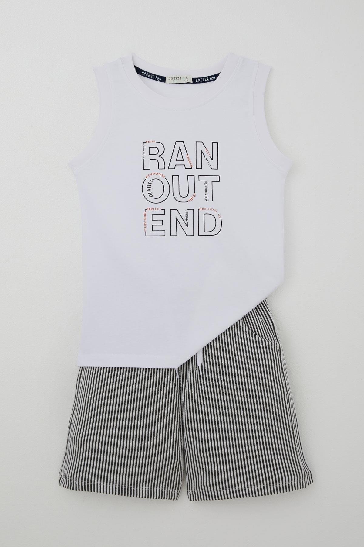 Breeze Erkek Çocuk Şortlu Takım Sıfır Kollu Yazı Baskılı Bağcık Aksesuarlı Beyaz (8-14 Yaş)