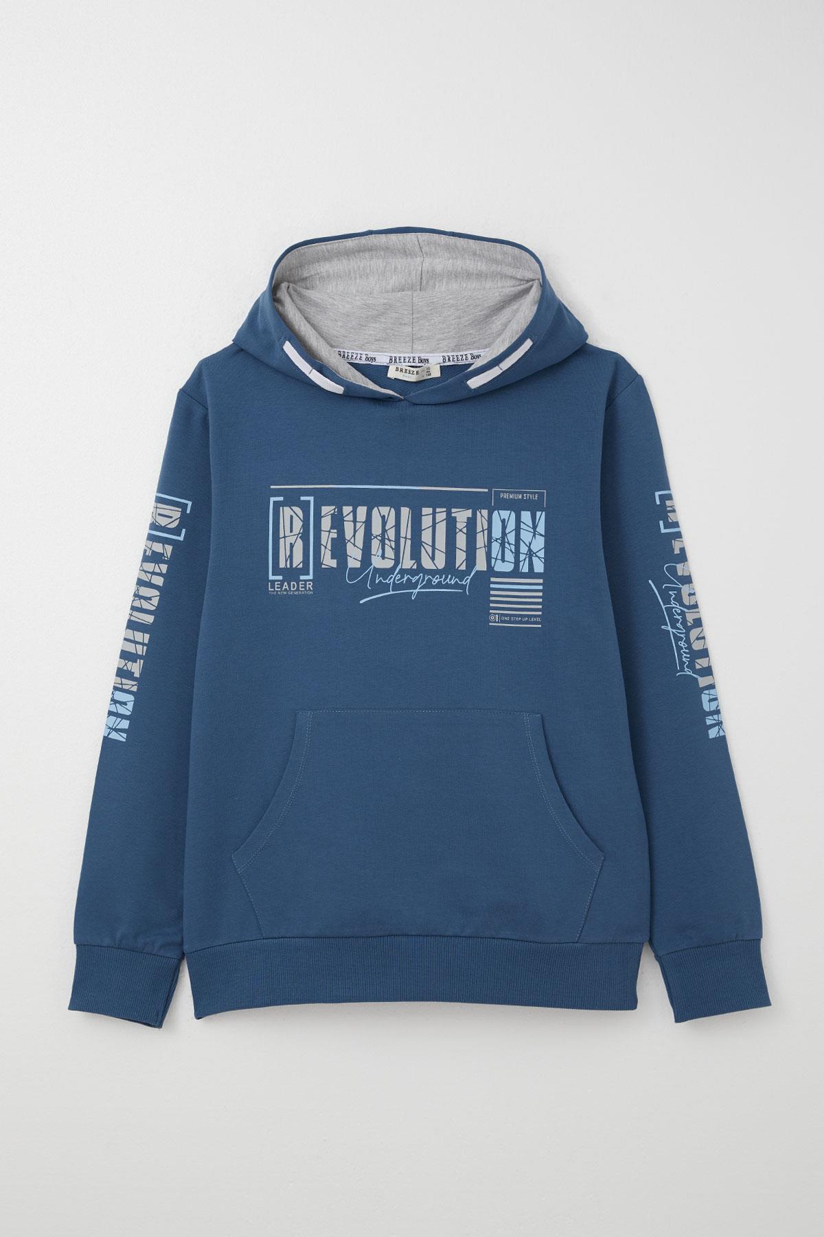 Breeze Erkek Çocuk Sweatshirt Kapüşonlu Kanguru Cepli İndigo (9-16 Yaş)
