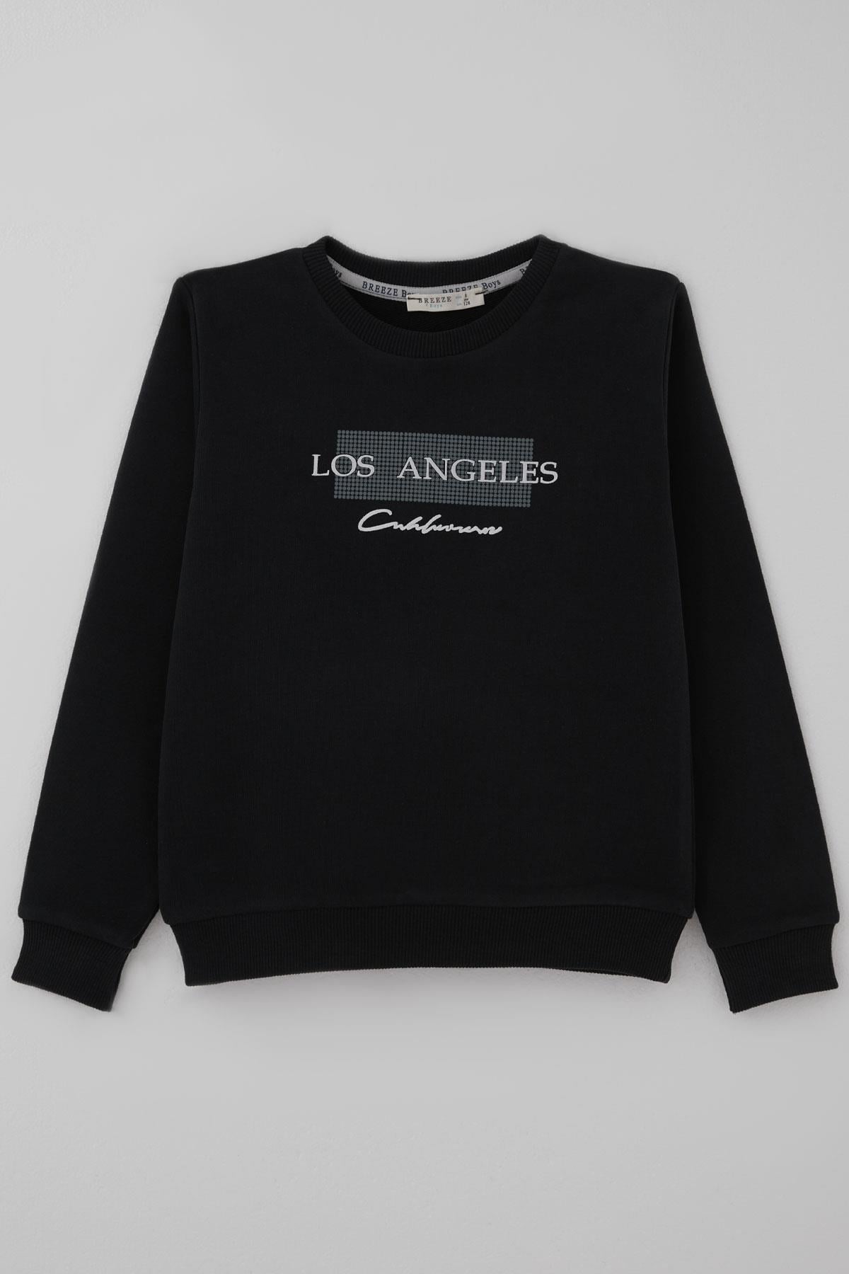 Breeze Erkek Çocuk Sweatshirt Los Angeles Yazı Baskılı Siyah (8-14 Yaş)