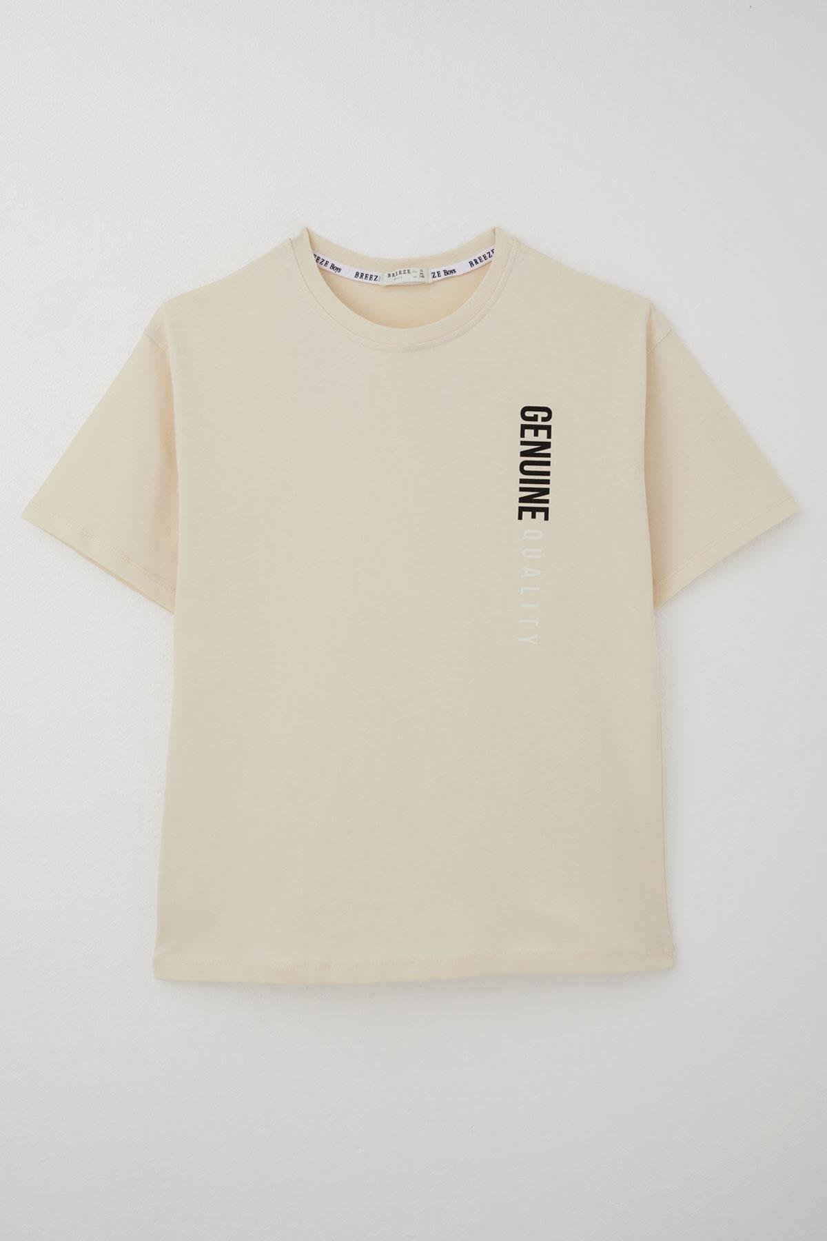 Breeze Erkek Çocuk Tişört Sırt Kısmı Yazı Baskılı Krem (9-14 Yaş)